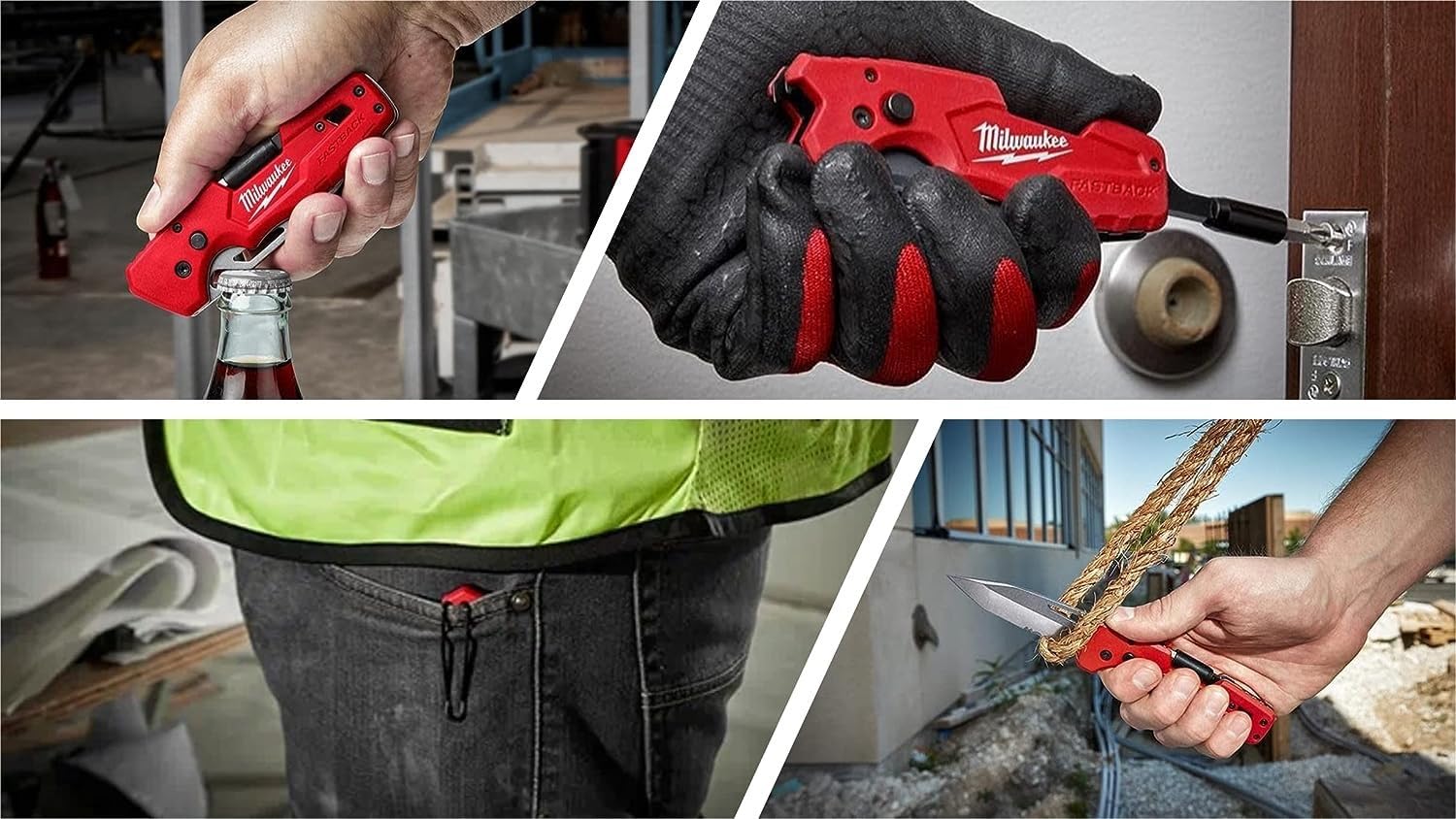 Milwaukee FASTBACK Folding Utility Knife with 5-Pack Blades - Compact Pocket Knife for Construction, DIY Projects & Outdoor Activities - Heavy Duty Red-Black Design for Carpenters, Electricians & Handymen