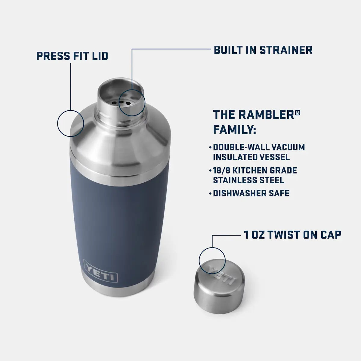 20 oz Rambler Cocktail Shaker - Insulated Stainless Steel Bar Tool for Mixing Drinks | Perfect for Home Bars, Cocktail Parties & Professional Bartenders (Rescue Red)