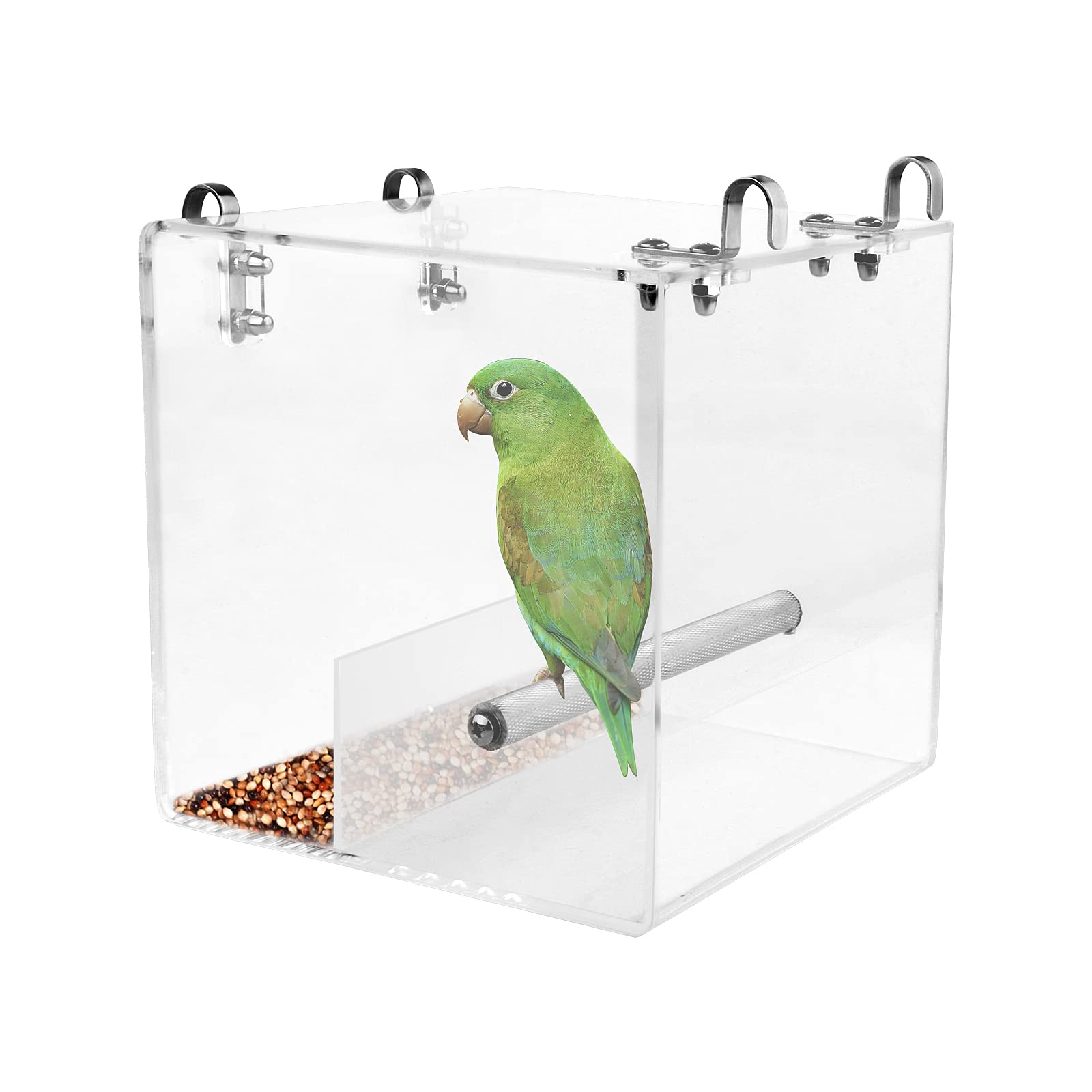 Acrylic Automatic Bird Feeder for Cage - No Mess Seed Container & Water Holder for Parrots, Parakeets & Small Birds | Perfect for Home, Garden & Pet Store Use