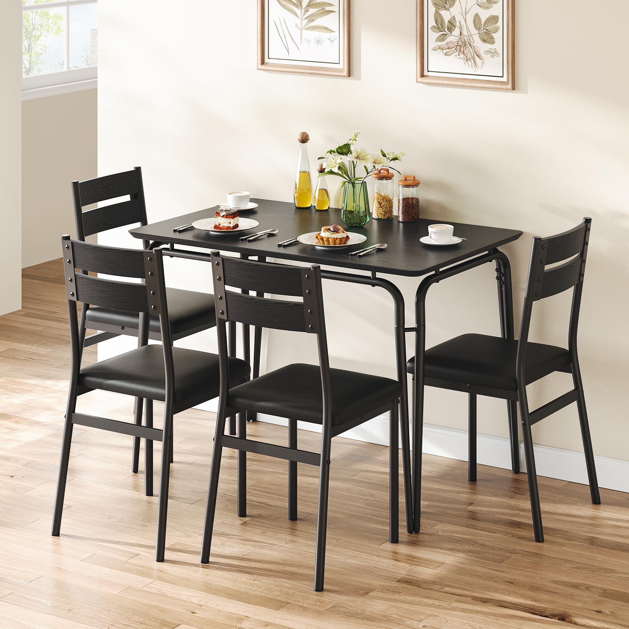 **5-Piece Square Dining Table Set for 4 - Small Space Kitchen & Dinette Furniture with Chairs - Perfect for Apartments, Breakfast Nooks & Cozy Dining**