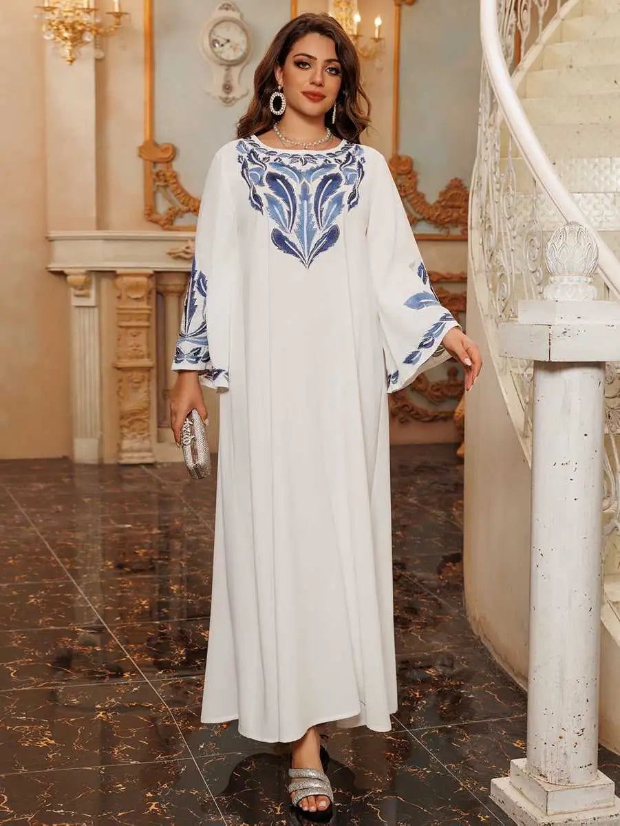 Elegant Eid Embroidery Hotfix Rhinestone Caftan Dress for Women - Perfect for Holiday Parties, Weddings & Special Occasions