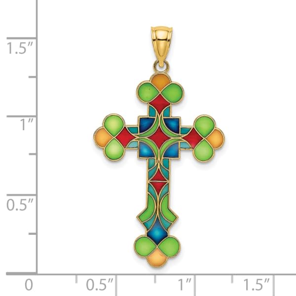 14K Solid Yellow Gold Multi-Color Holy Cross Pendant Necklace - Religious Jesus Christ Charm Jewelry for Women & Men - Perfect for Church, Baptism, Confirmation & Daily Wear