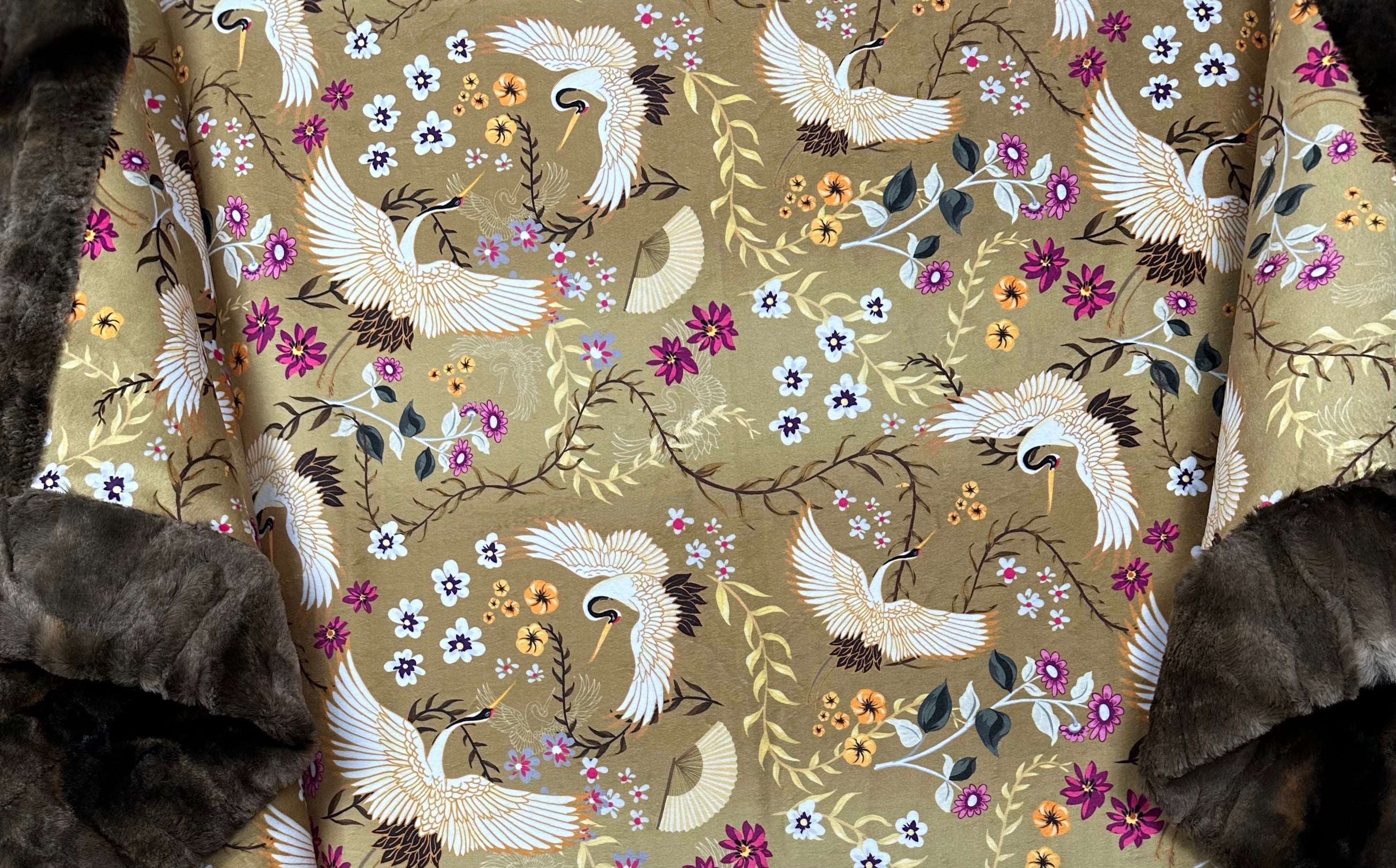Premium Brown Rabbit Tie Dye Blanket with Crane & Floral Design - 54x76 Inches Soft Spoonflower Fabric for Adults | Perfect for Bedroom Decor, Cozy Sofa Throw, and Gift Giving