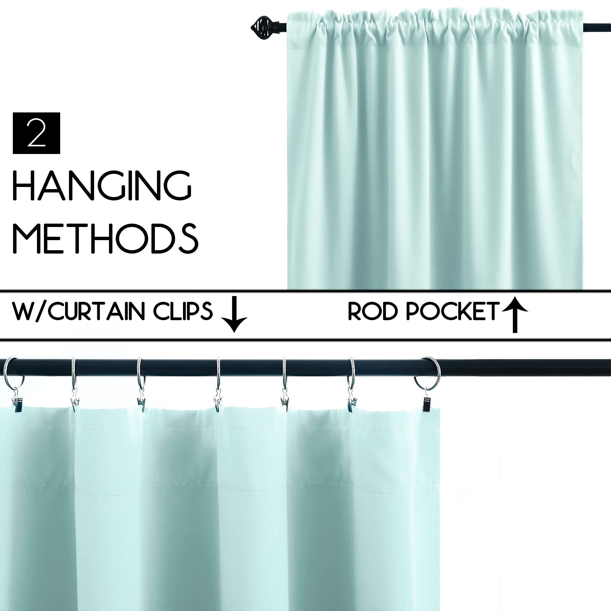 KOUFALL Mint Green Blackout Curtains - 24 Inch Light Blocking Kitchen & Bathroom Valances for Windows, Perfect for Privacy & Sun Protection
