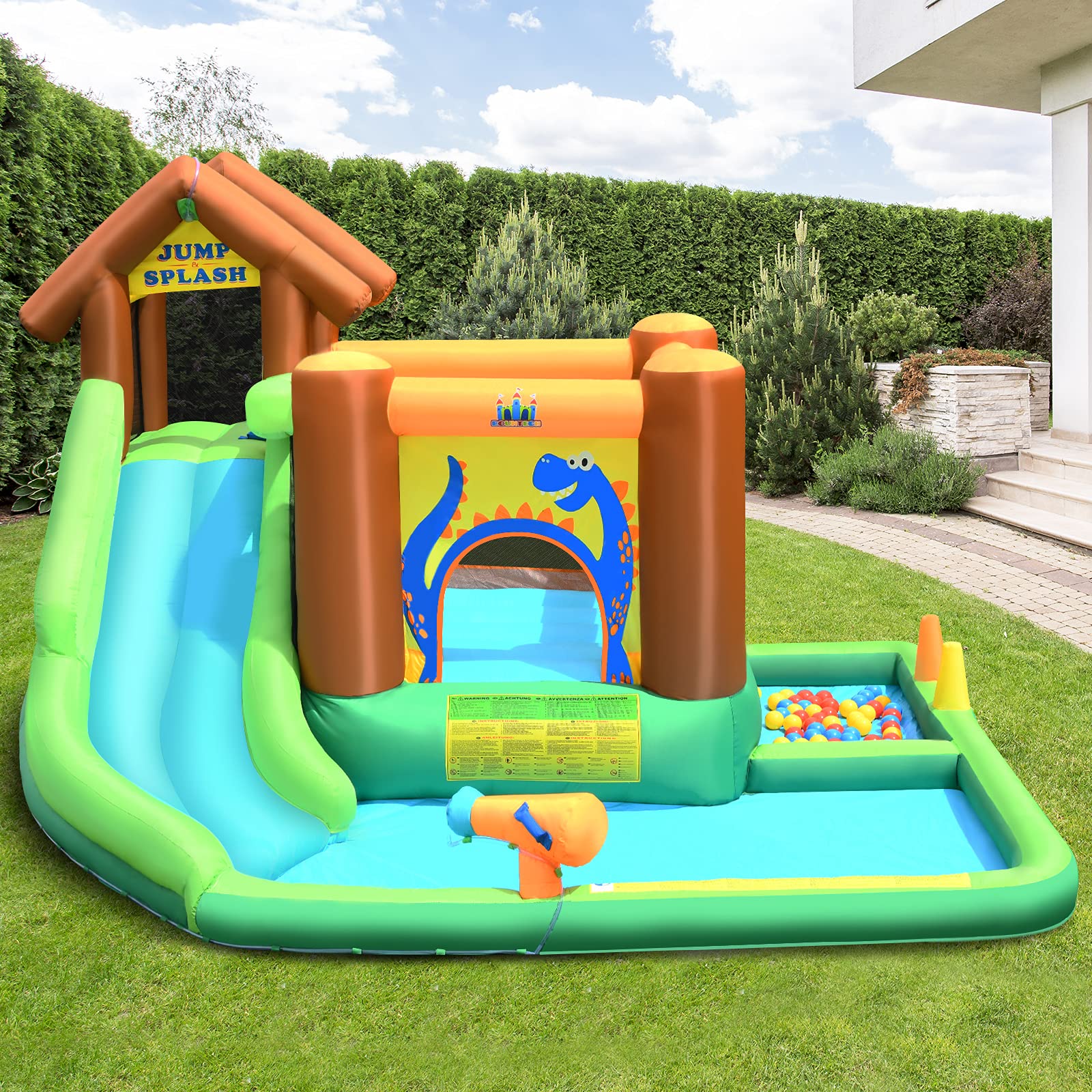 **BOUNTECH 6-in-1 Inflatable Water Slide & Bounce House Combo for Kids - Splash Pool, Climbing Wall, 750W Blower - Outdoor Backyard Water Park for Summer Fun, Birthday Parties & Family Gatherings**