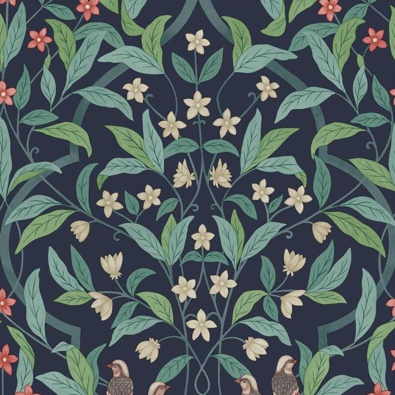 Cole and Son Jasmine and Serin Symphony Blue Botanical Wallpaper - Premium Floral Design for Living Room, Bedroom & Home Decor