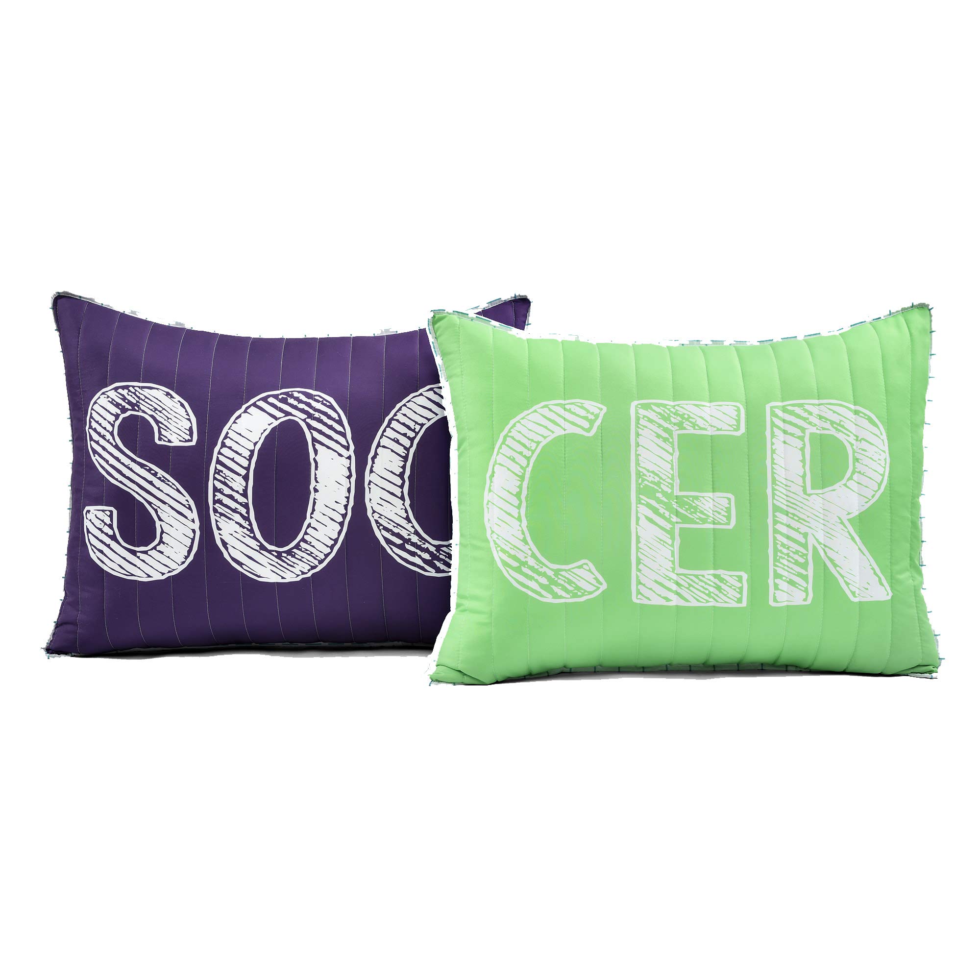 Lush Decor Girls Soccer Bedding Set - 5 Piece Full/Queen Reversible Comforter Quilt with 2 Pillow Shams & 2 Accent Pillows - Purple - Perfect for Kids' Bedrooms, Teen Rooms & Sports-Themed Decor