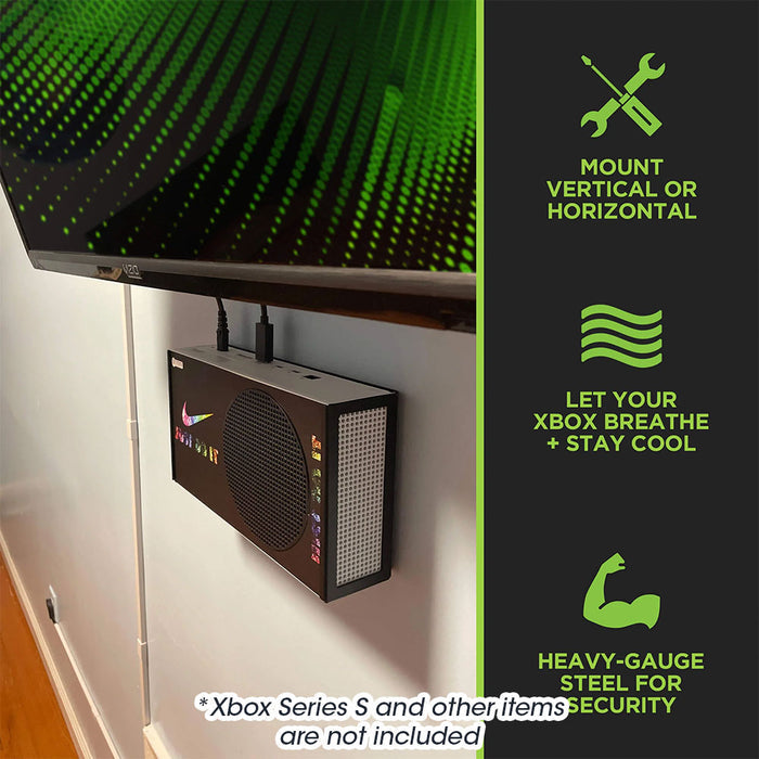 HIDEit Xbox Series S Wall Mount - Black | Secure Mounting Bracket for Microsoft Xbox Series S Console with Controller Holder | Perfect for Gaming Rooms, Living Rooms & Small Spaces
