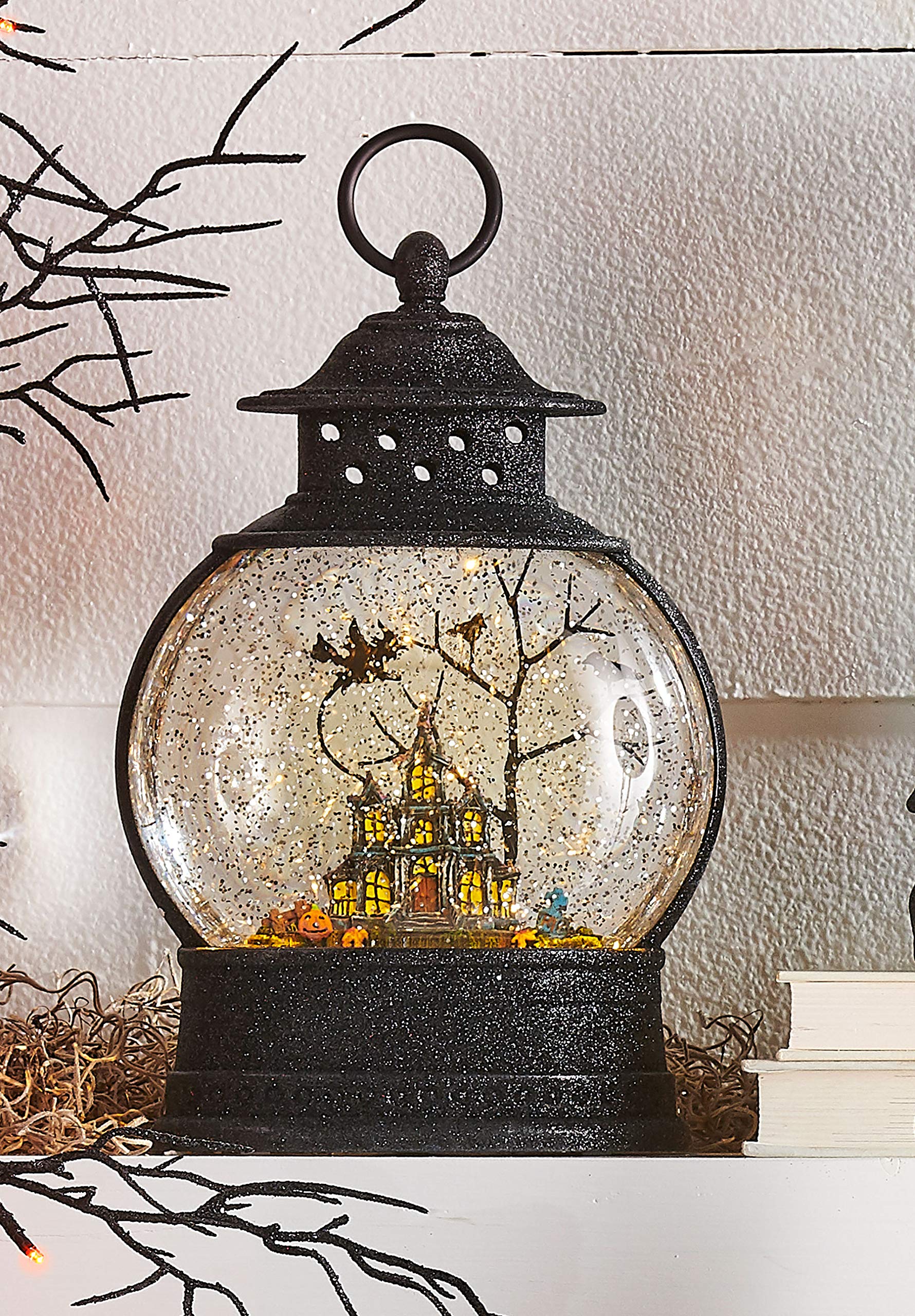 RAZ Imports 10 Inch Haunted Mansion Witch Lighted Water Lantern Halloween Water Globe - Perfect for Spooky Home Decor, Party Centerpiece, and Gift Giving