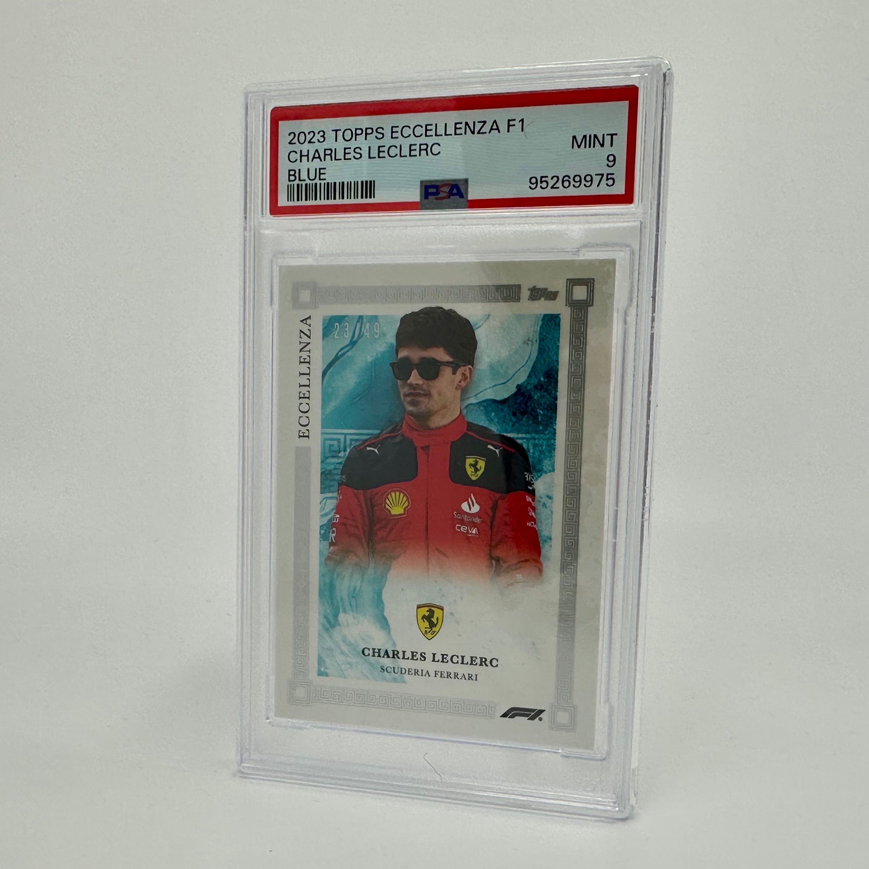 PSA 9 Graded 2023 Charles Leclerc Blue Eccellenza #23/49 - Rare F1 Racing Card for Collectors & Fans, Perfect for Display or Investment