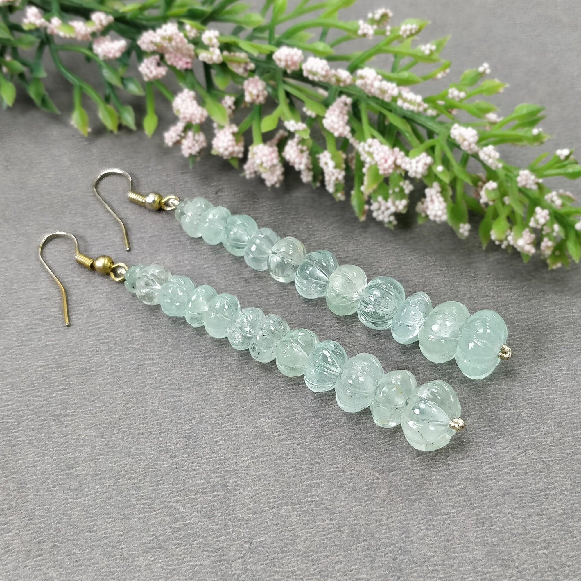 Natural Untreated Emerald Gemstone 925 Sterling Silver Beaded Hook Earrings - 56.25gms Melon Beads for Women | Perfect for Weddings, Parties & Special Occasions