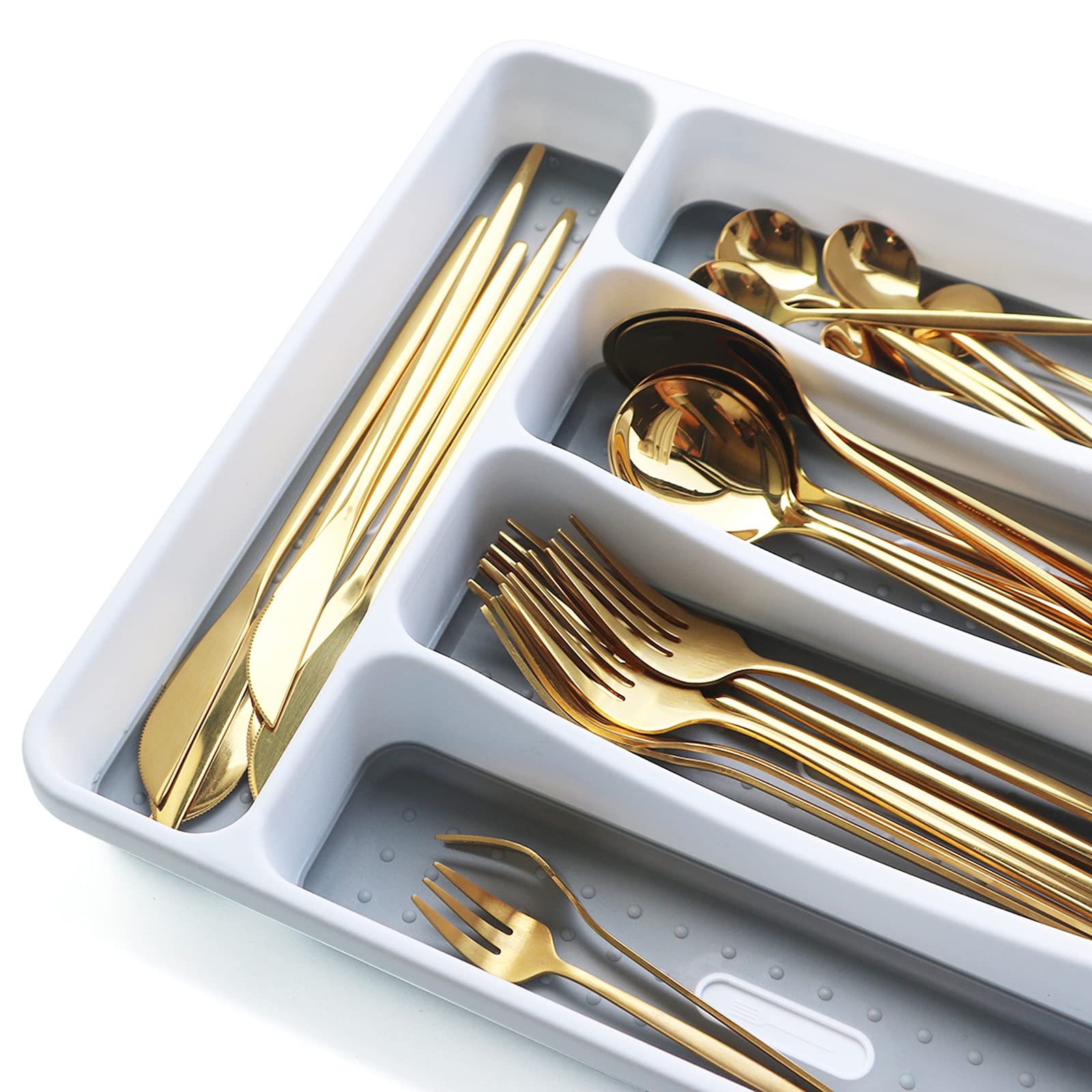 30-Piece Stainless Steel Rainbow Silverware Set with 5-Compartment Tray - Flat Handle Cutlery Set for 6 - Dishwasher Safe Mirror Finished Utensils for Home, Restaurant & Party Dining