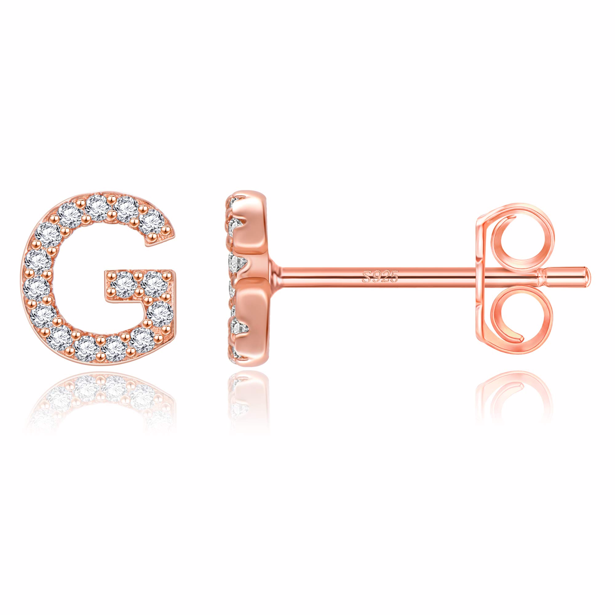 MONOOC Initial Stud Earrings for Women & Girls - S925 Sterling Silver Cubic Zirconia Hypoallergenic Jewelry | Personalized Name Letter Earrings for Birthday Gifts, Daily Wear & Special Occasions