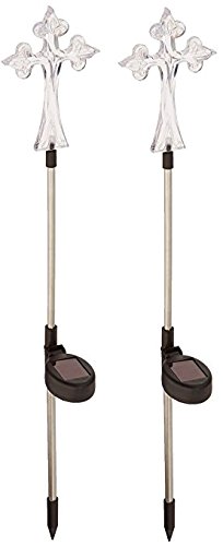 Solar LED Cross Grave Memorial Stake Lights - Set of 2, Weatherproof Outdoor Cemetery Decor for Gravesite, Garden & Pathway Lighting - Perfect for Memorial Day, All Saints Day & Nighttime Visits