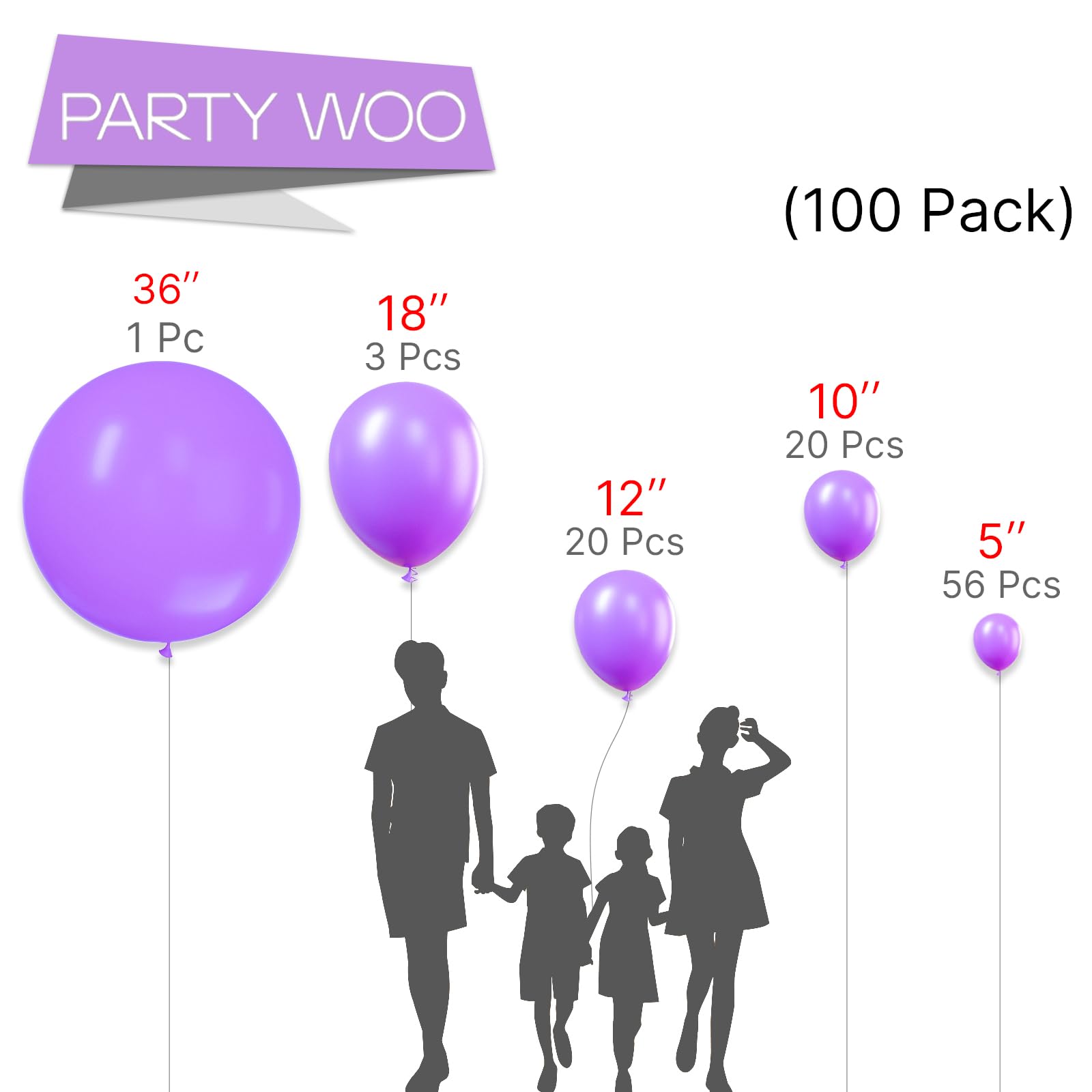 PartyWoo 100-Pack Lavender Balloons for Decorations - 36
