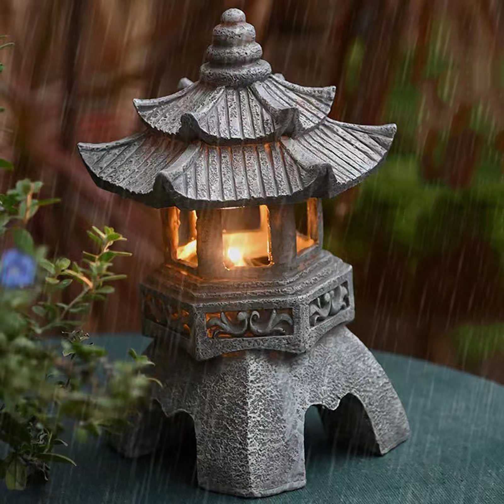 Solar Pagoda Lantern - Japanese Zen Style Outdoor Garden Light with Solar Power, Waterproof Resin Construction for Patio, Yard & Landscape Decoration | Perfect for Asian-Themed Gardens, Pathways & Evening Ambiance