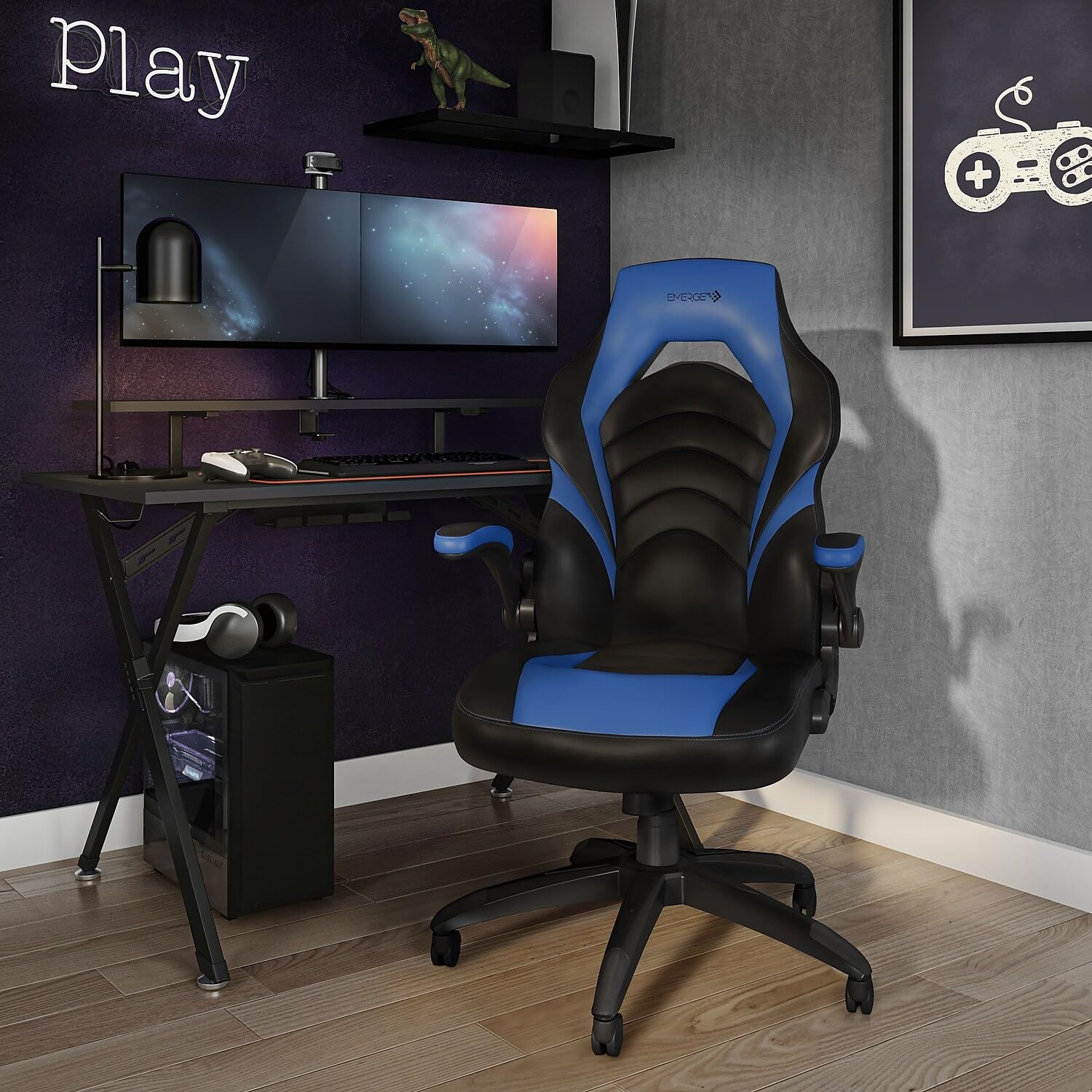 Premium Bonded Leather Gaming Chair with Ergonomic Design - Black & Blue for Ultimate Comfort | Perfect for PC Gaming, Office Work & Home Entertainment
