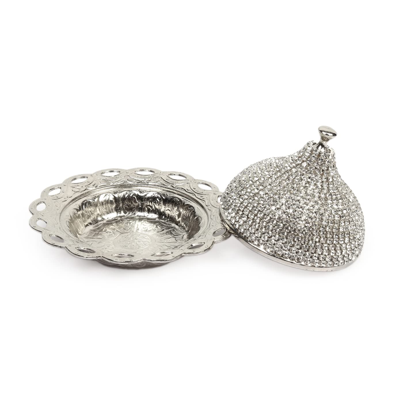 Handmade Brass Sugar Bowl with Lid - Coated Candy Dish for Chocolate & Sweets - Elegant Crystal & Silver Serving Bowl for Desserts, Tea Parties, and Home Decor
