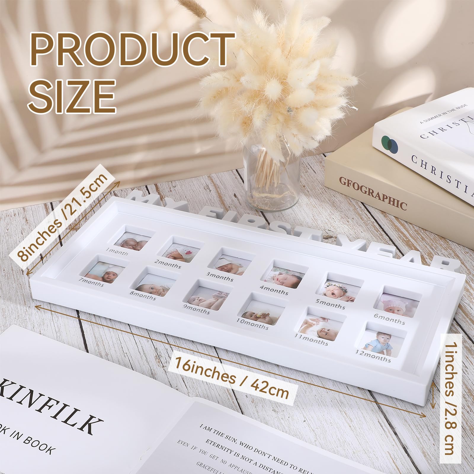 My First Year Baby Picture Frame - Newborn Keepsake Frame for Monthly Milestones | 12 Month Photo Display | White Nursery Decor | Perfect for Baby Showers & 1st Birthday Gifts