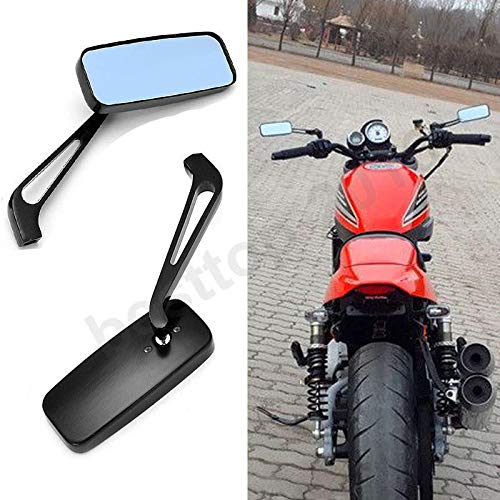 Universal 8mm 10mm Motorcycle Wing Side Mirror - Black Rectangle Rearview Mirror for Enhanced Safety & Style - Perfect for Cruisers, Choppers & Street Bikes