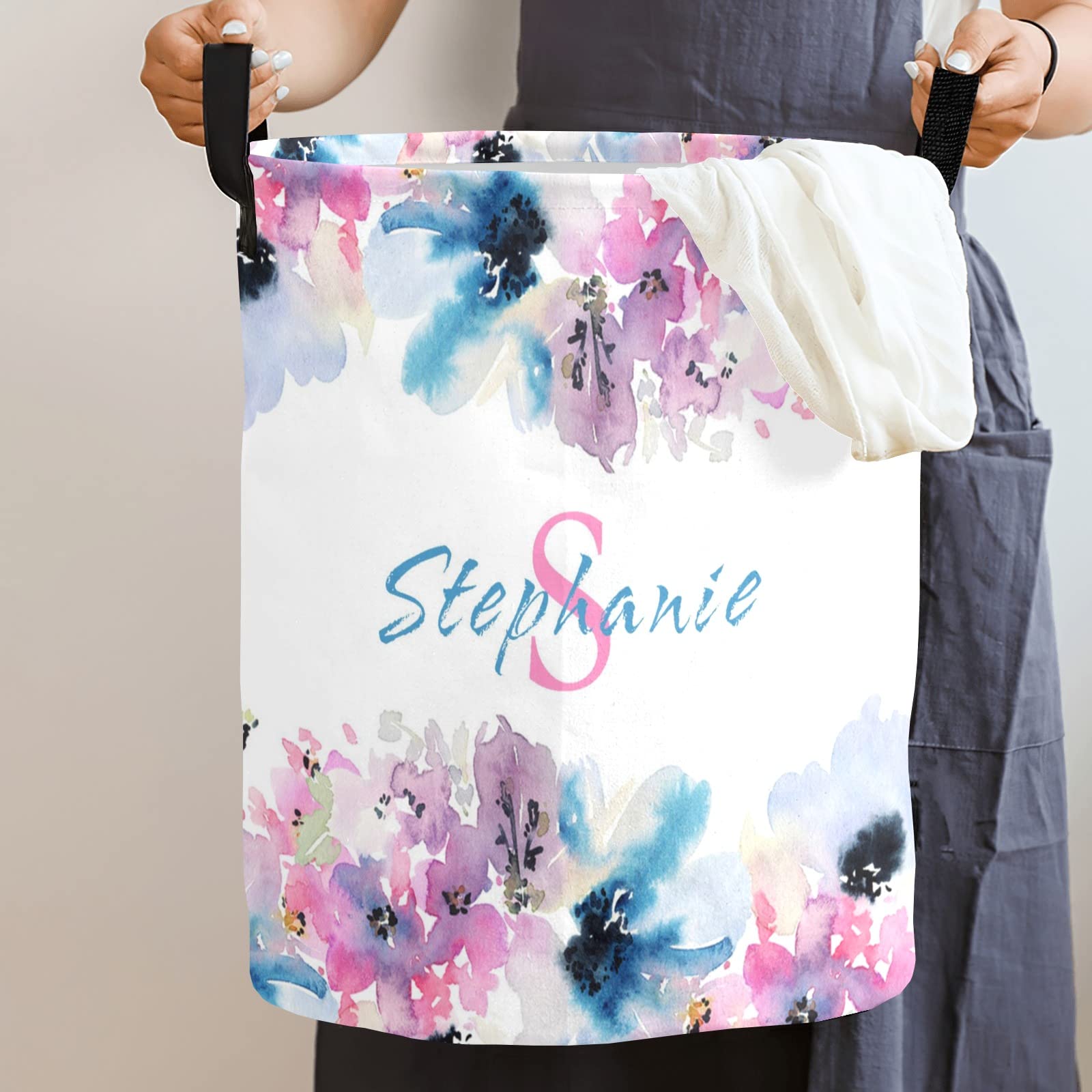 Custom Personalized Laundry Basket - Collapsible Clothes Hamper with Handle for Bathroom, Bedroom & Living Room Storage | Flower Design | Space-Saving Home Organization Solution