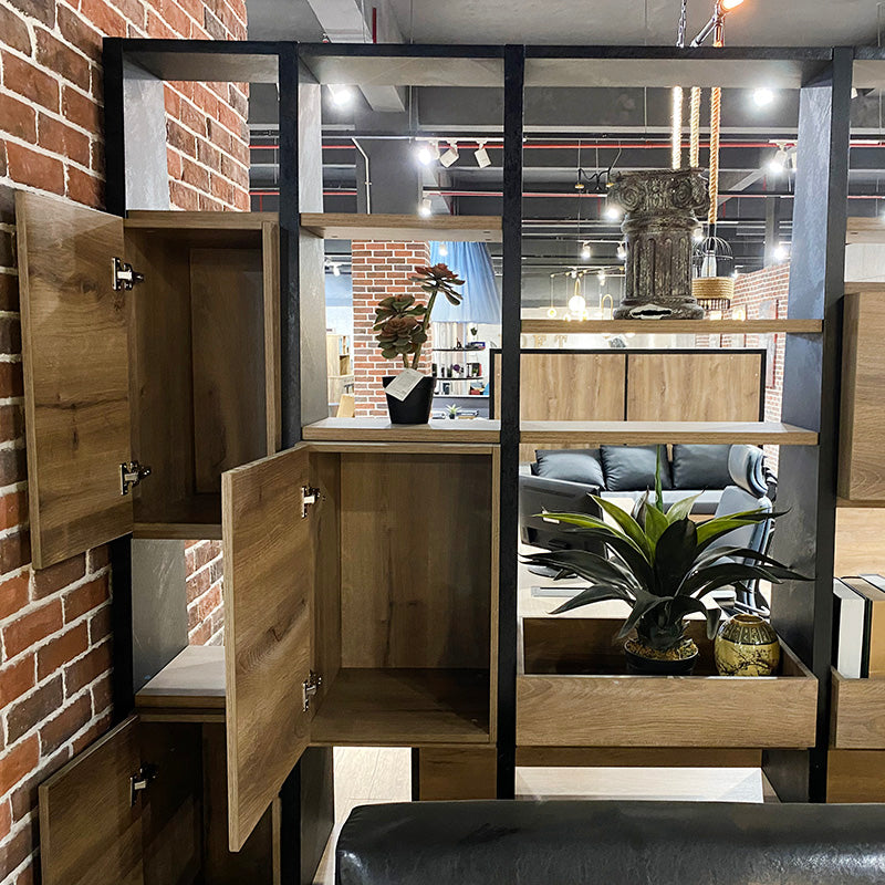 BARON Display Unit 230cm Warm Oak & Black - Modern Bookshelf for Living Room, Office & Bedroom Storage