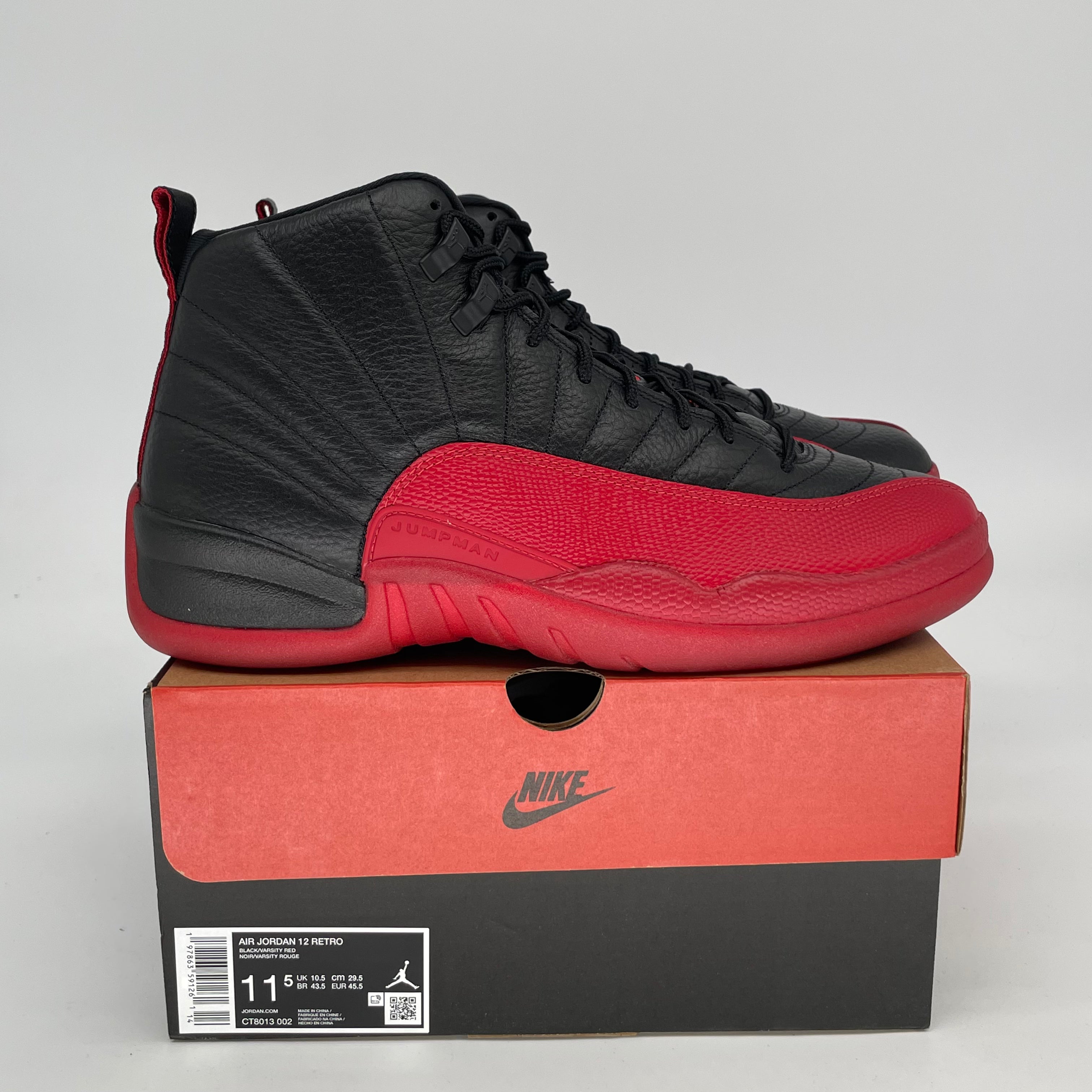 AIR JORDAN 12 FLU GAME Basketball Shoes - Men's Size 11.5 (CT8013-002) Black/Red - Retro Sneakers for Court Performance & Streetwear Fashion