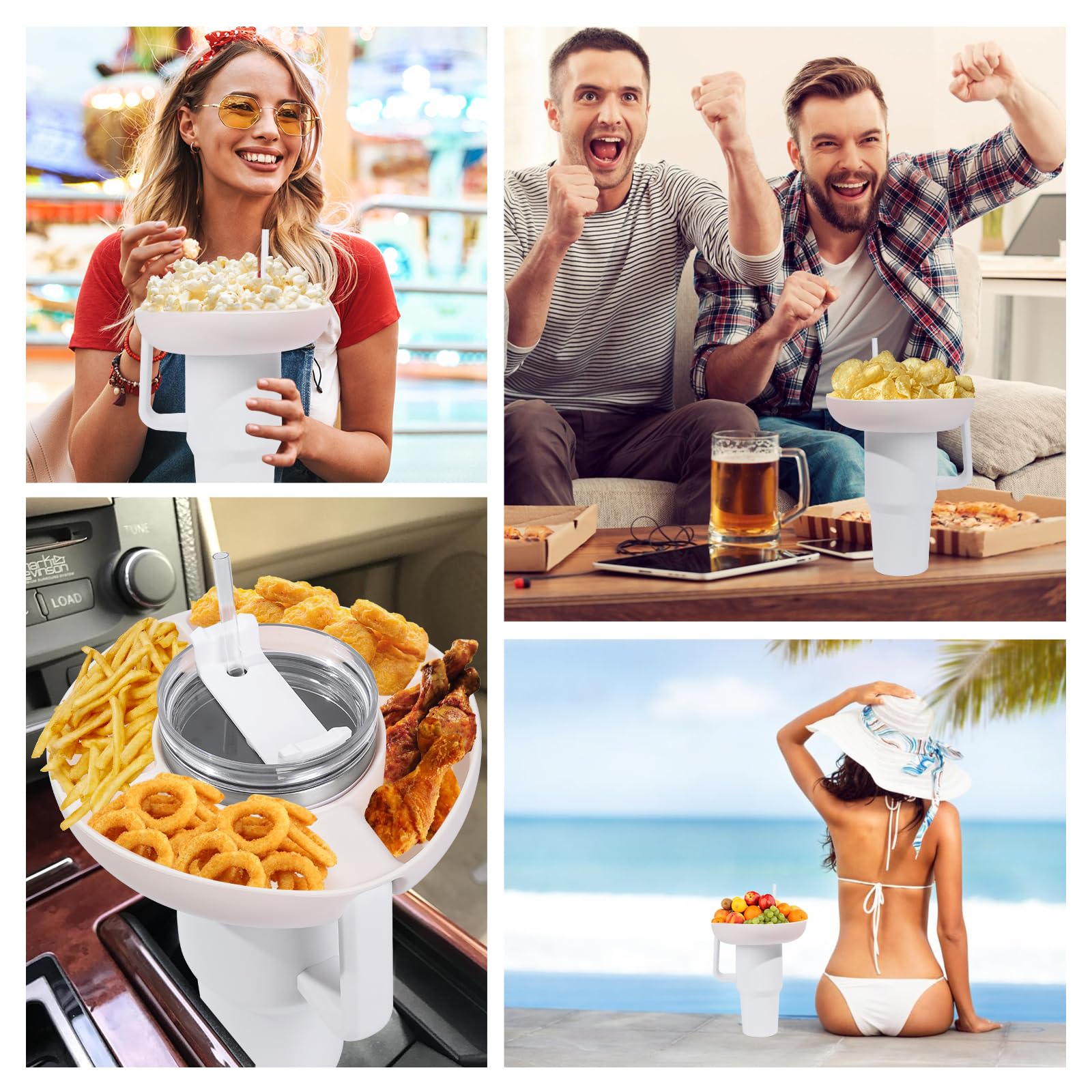 Stanley 40 oz Tumbler Snack Bowl with Handle - Reusable Snack Tray for Stanley Cup Accessories - Cream Color Snack Ring - Perfect for Road Trips, Camping & Office Snacking