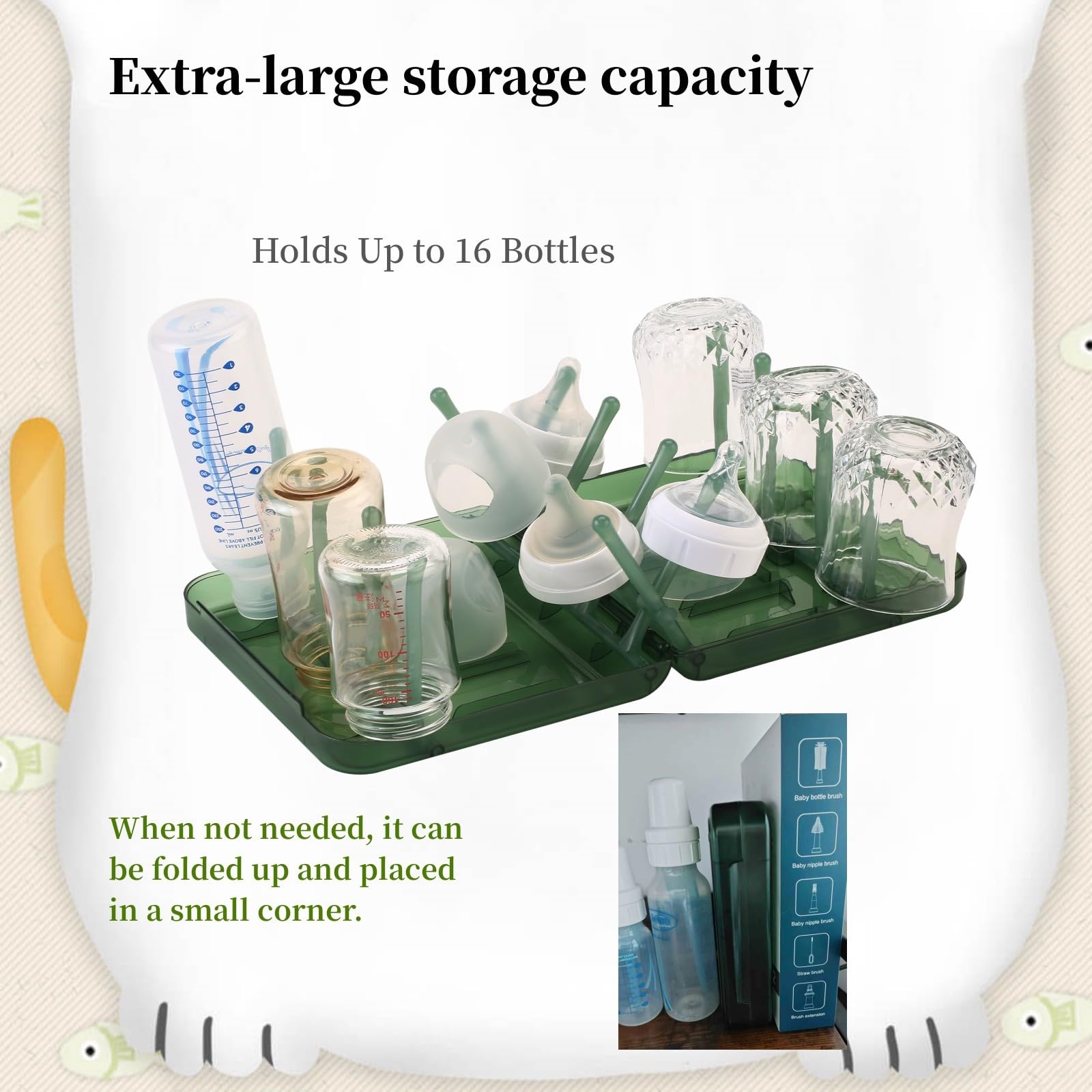 Foldable Baby Bottle Drying Rack - 16 Ribs Space-Saving Design for Travel & Daily Use