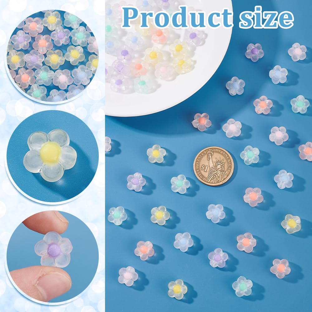 PH PandaHall 60pcs Acrylic Flower Beads for Jewelry Making - 6 Candy Colors, 12x12.5x6mm Frosted Flower Spacer Beads with 2.5mm Hole - DIY Hair Accessories, Spring Summer Craft Supplies for Bracelets, Necklaces & Earrings