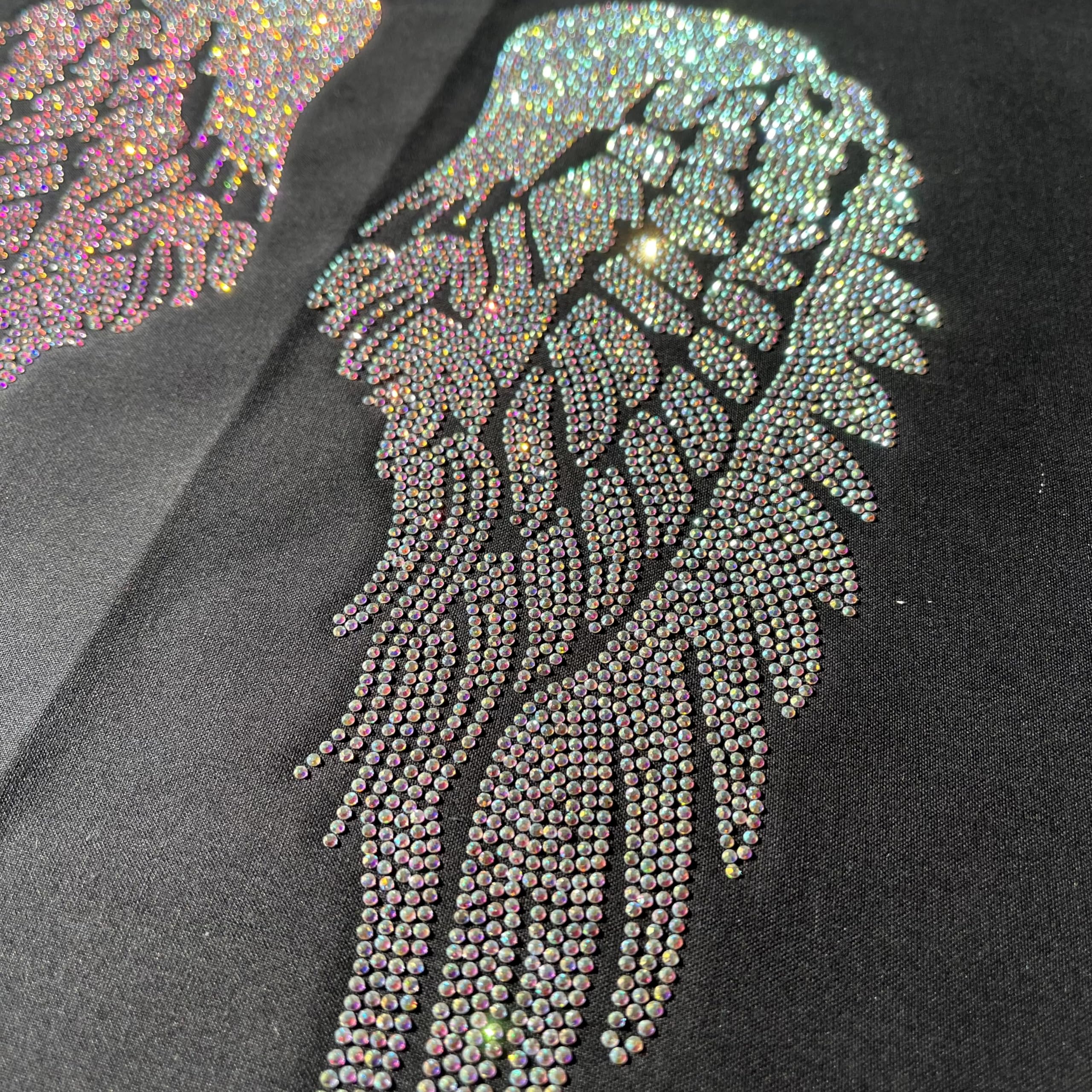 Rhinestop AB Crystal Angel Wings Iron-on Rhinestone Design for DIY Clothing & Costume Embellishment - Perfect for Dresses, Jackets, and Dance Costumes
