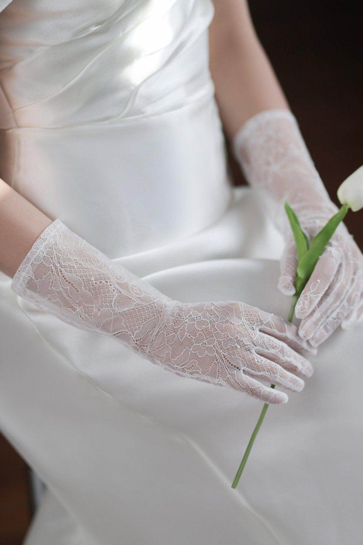 Elegant Lace Wedding Gloves - Wrist Length Bridal Gloves for Women - Perfect for Weddings, Prom & Formal Events - CD0105
