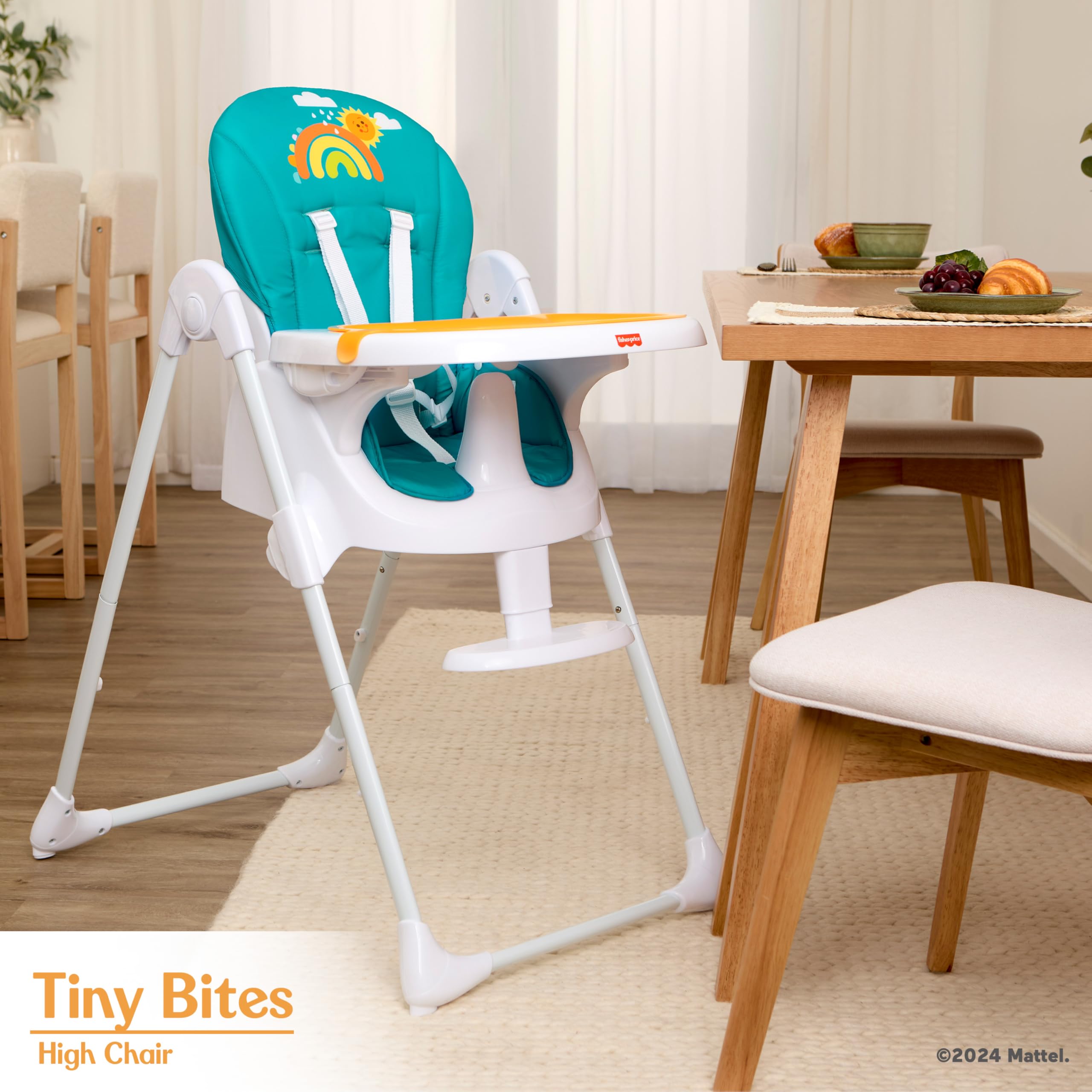 Fisher-Price by Dream On Me Tiny Bites Adjustable Baby High Chair - 7 Height Positions, Lightweight & Portable for Travel, Easy Fold & Clean - Perfect for Home, Restaurants & Outdoor Dining