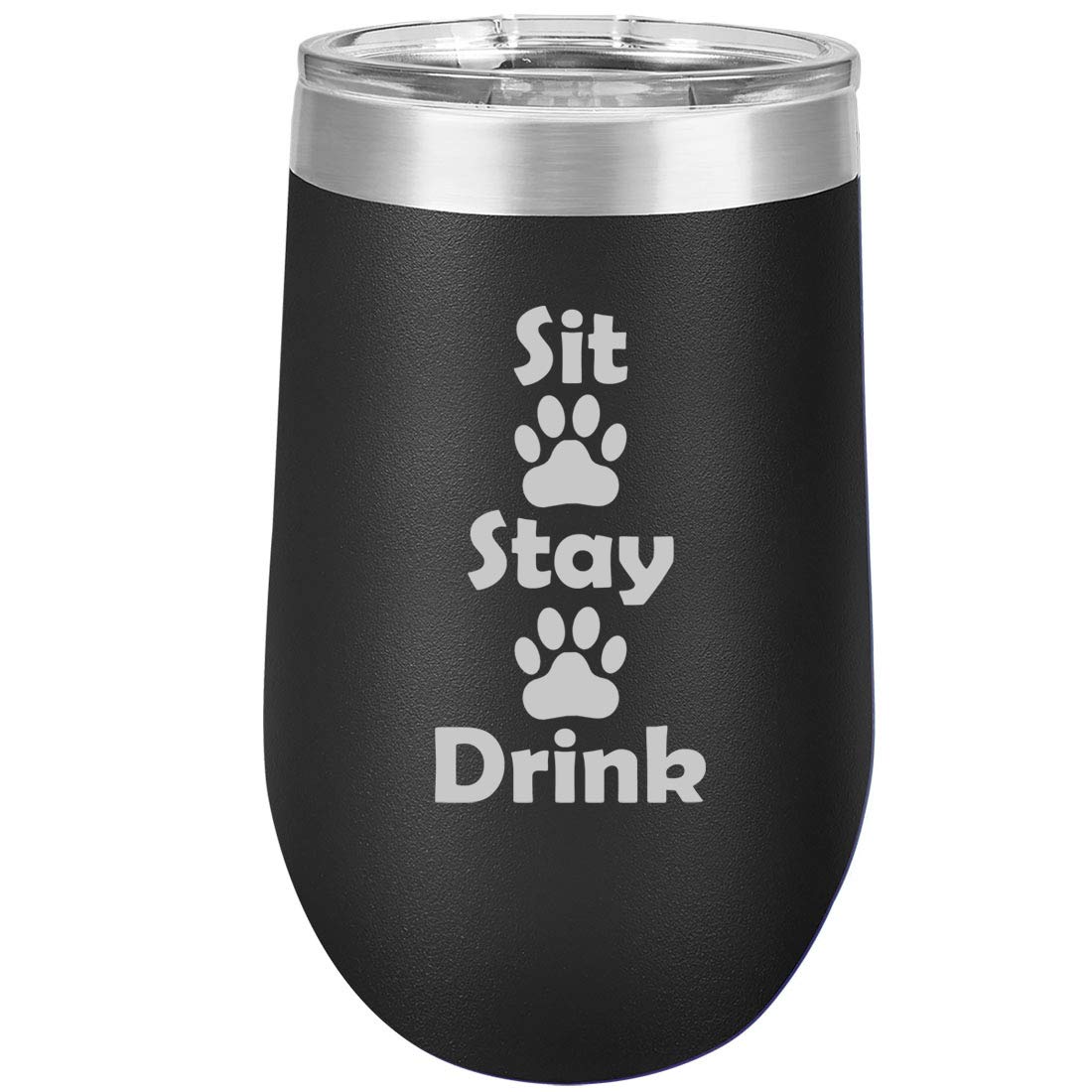 16 oz Double Wall Vacuum Insulated Stainless Steel Wine Tumbler - Stemless Coffee Travel Mug with Lid - Funny Paw Prints Design for Dog & Cat Lovers (Black) - Perfect for Hot/Cold Drinks at Home, Office or Outdoor Adventures