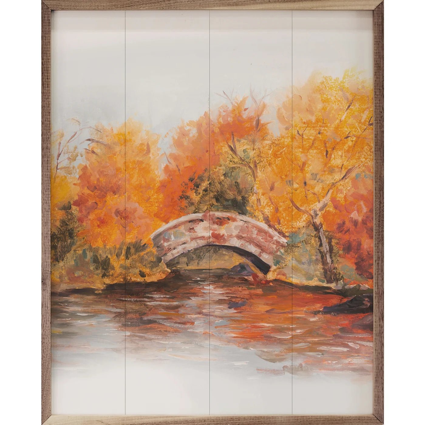 Autumn Bridge Wood Framed Print - Rustic Landscape Wall Art for Living Room, Bedroom & Office Decor
