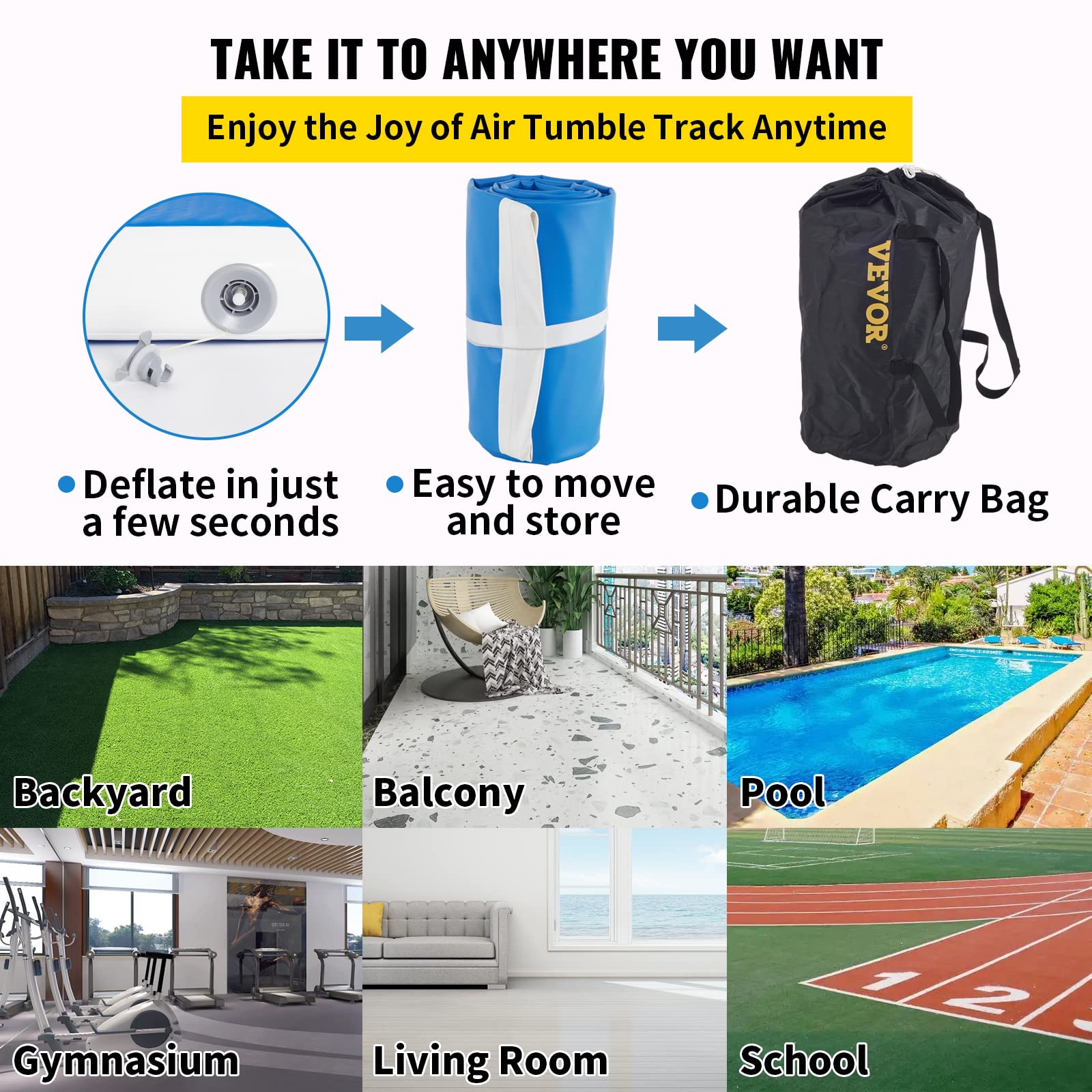VEVOR 16ft Inflatable Air Gymnastic Mat - 4 Inch Thick Tumble Track with Electric Pump | Durable Training Mat for Home Gym, Cheerleading, Yoga & Water Play | Perfect for Backyard, Studio & Poolside Activities