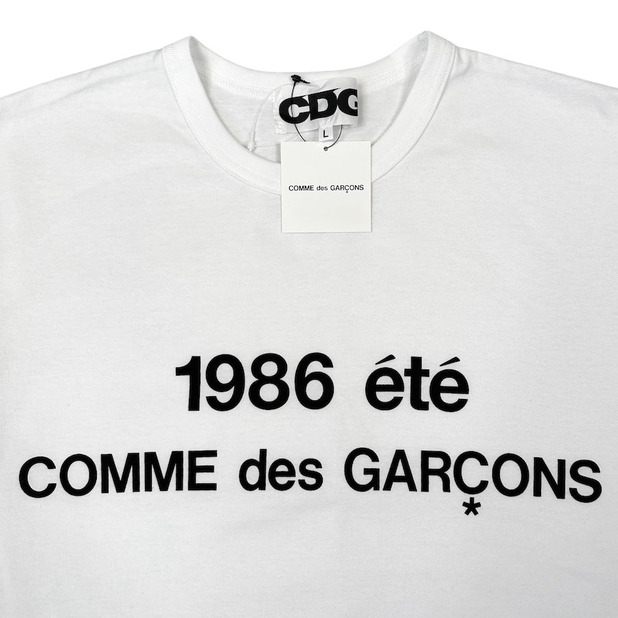 Comme Des Garcons 1986 Vintage White T-Shirt - Retro Streetwear Fashion for Men & Women - Perfect for Casual Outfits, Concerts, and Urban Style