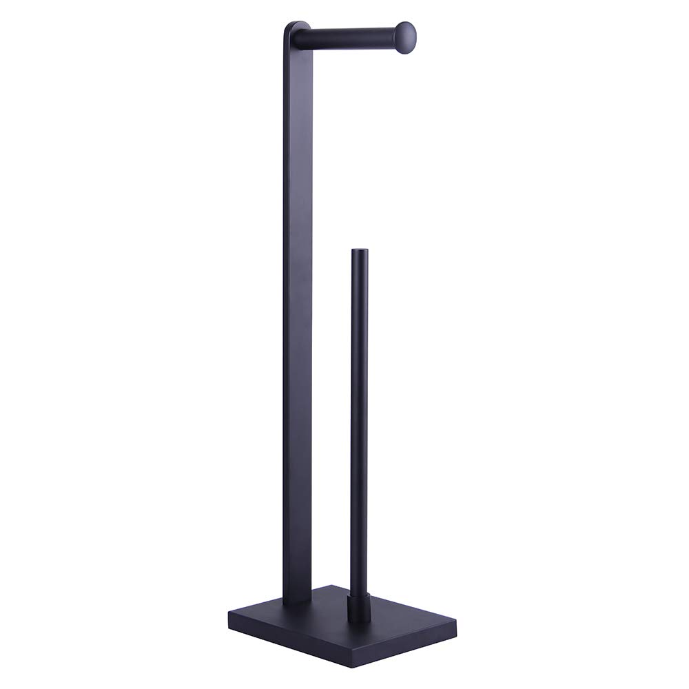 GERZWY SUS 304 Stainless Steel Free Standing Toilet Paper Holder - Matte Black Bathroom Tissue Roll Stand for Bathroom, Toilet, Powder Room & Guest Bath Decor