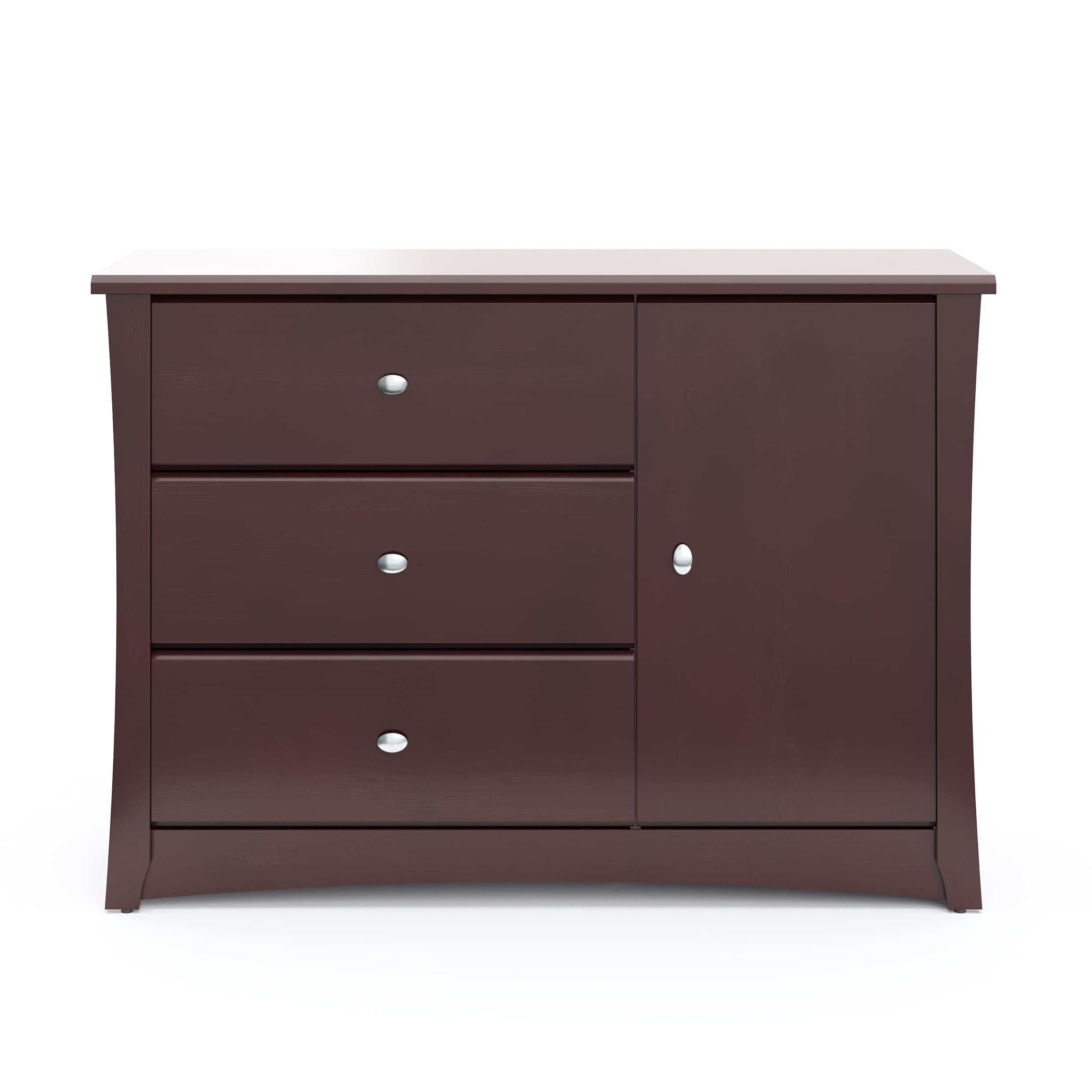 Storkcraft Crescent 3-Drawer Dresser in Espresso Finish - Baby & Kids Nursery Storage Organizer, Universal Design Chest with Drawers for Bedroom, Perfect for Toddler Room Organization and Clothes Storage