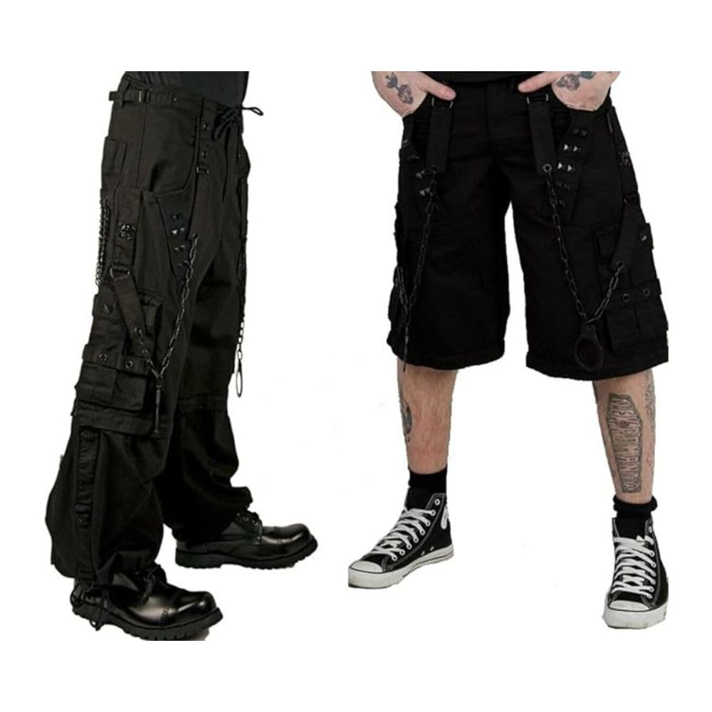 Gothic Bondage Pants for Men - Punk Rock Skater Biker Cyber Emo Trouser Shorts | Alternative Fashion Streetwear | Perfect for Concerts, Raves, and Gothic Events (USA)
