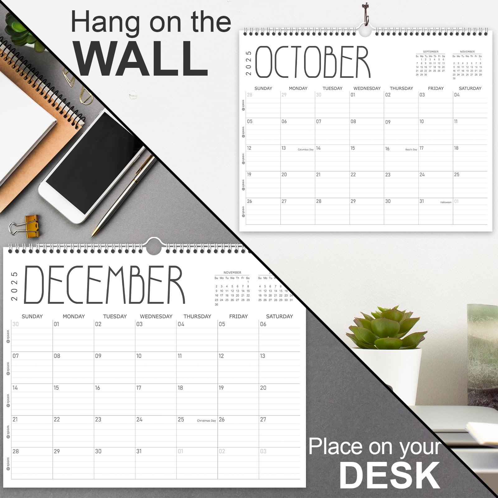 GuassLee 2025-2026 Wall Calendar Planner - 12 Month Spiral Bound Hanging Calendar (April 2025 to March 2026), 14