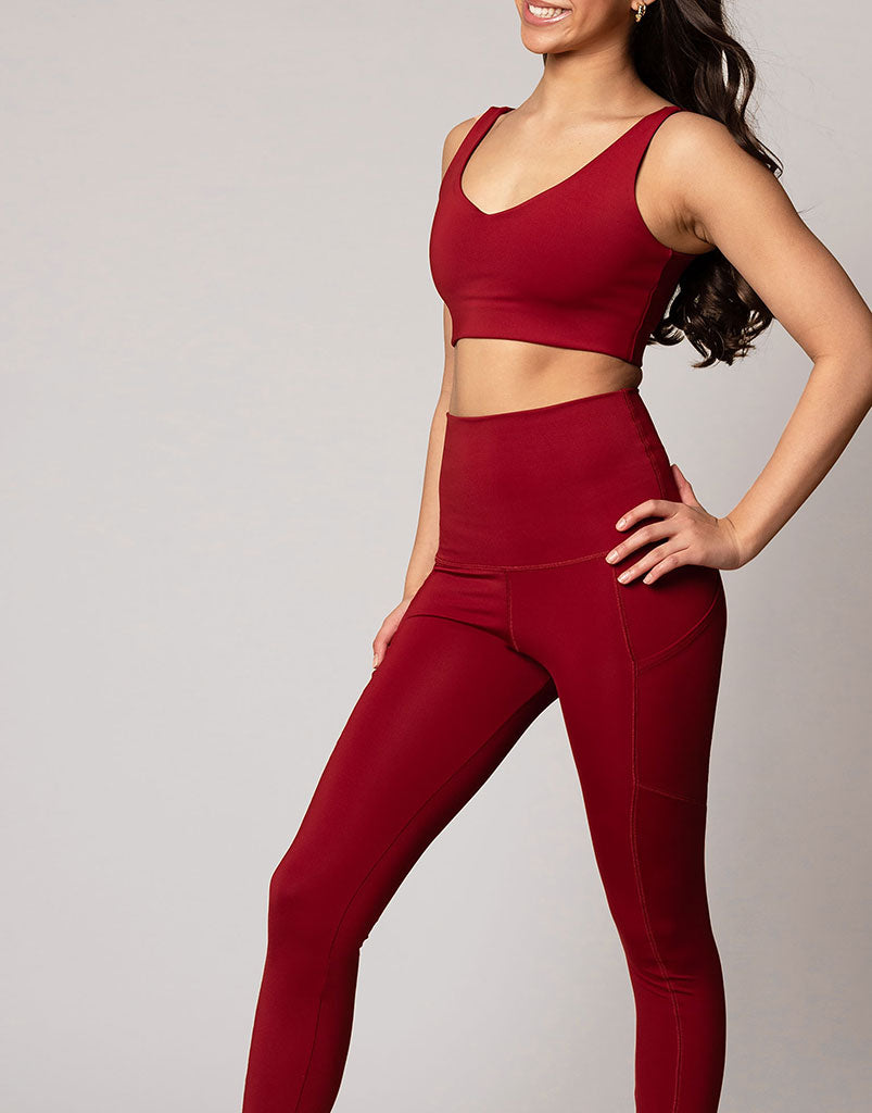 Freestyle Pocket Legging for Women - High Waisted Yoga Pants with Side Pockets - Comfortable Workout Running Tights in Cranberry Red - Perfect for Gym, Yoga & Lounge Wear