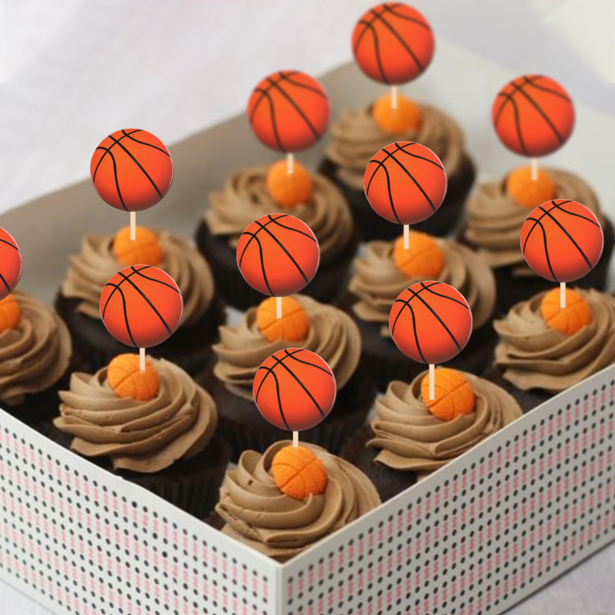 36 PCS Basketball Cupcake Toppers - NBA Star Sports Ball Cupcake Picks for Baby Shower, Basketball Theme Birthday Party, Cake Decorations & Supplies - Perfect for Sports Lovers, Kids Parties, and Game Day Celebrations