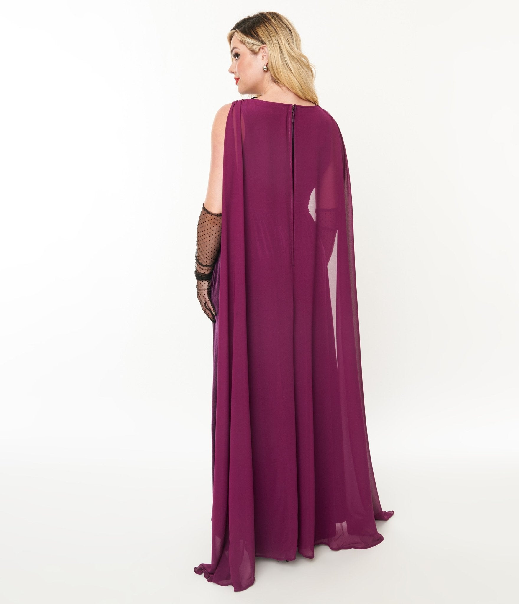 Unique Vintage Eggplant & Black Bat Velvet Cape Gown - Elegant Gothic Halloween Costume for Women | Perfect for Halloween Parties, Cosplay & Themed Events