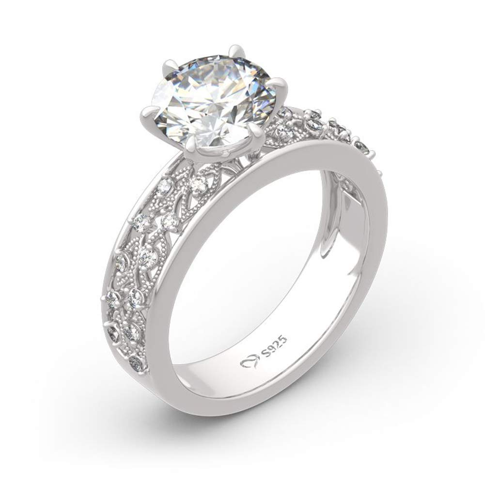 Jeulia 3 Carat Vintage Style Cubic Zirconia Engagement Ring for Women - 925 Sterling Silver Round Cut Wedding Band, Anniversary & Promise Ring - Perfect for Proposals, Bridal Jewelry & Special Occasions