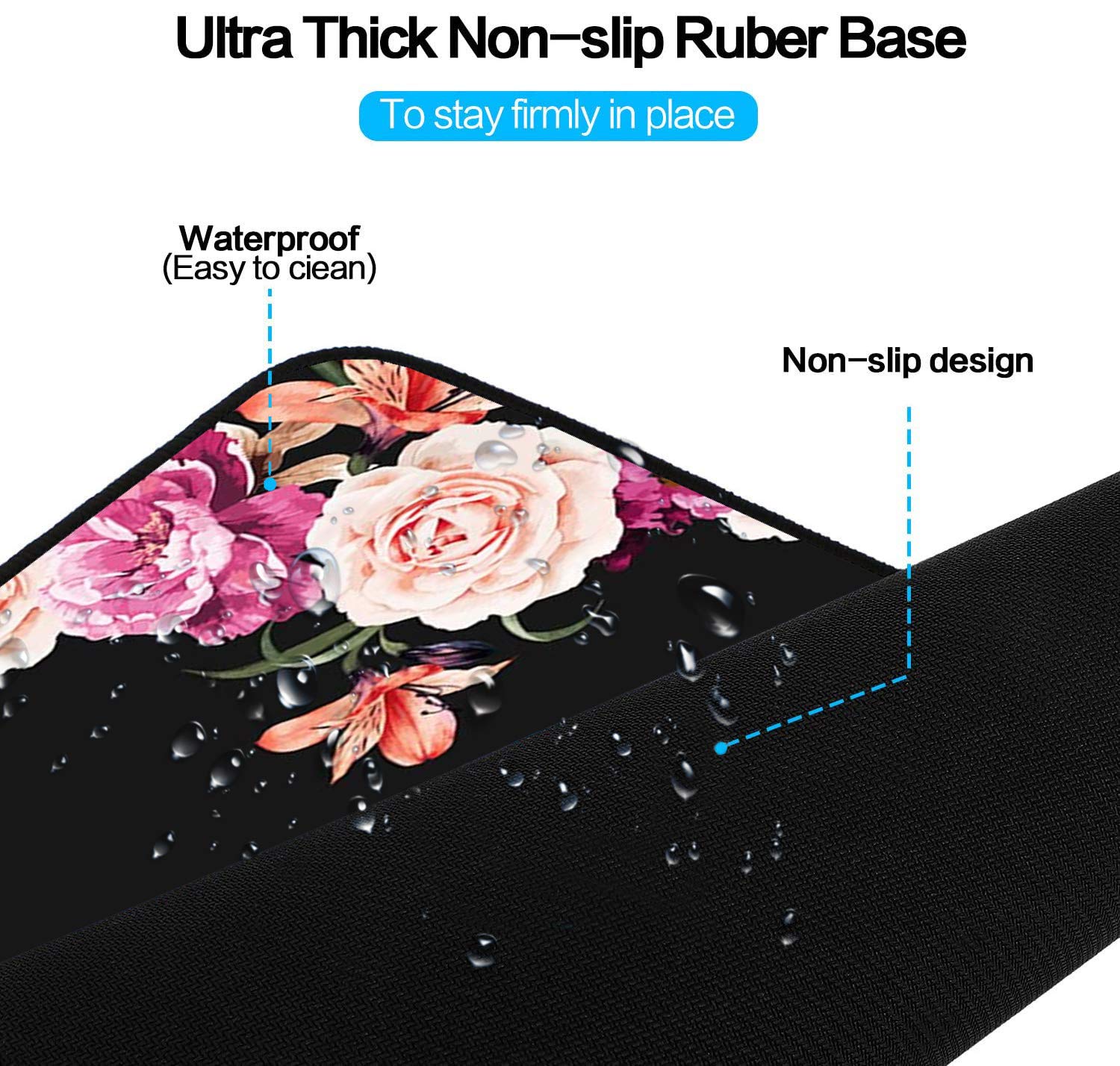 Extended Gaming Mouse Pad with Non-Slip Rubber Base & Stitched Edges - Large Waterproof Desk Mat for Work, Gaming & Office Use - Peony Flower Design - Perfect for PC, Laptop & Home Workspace