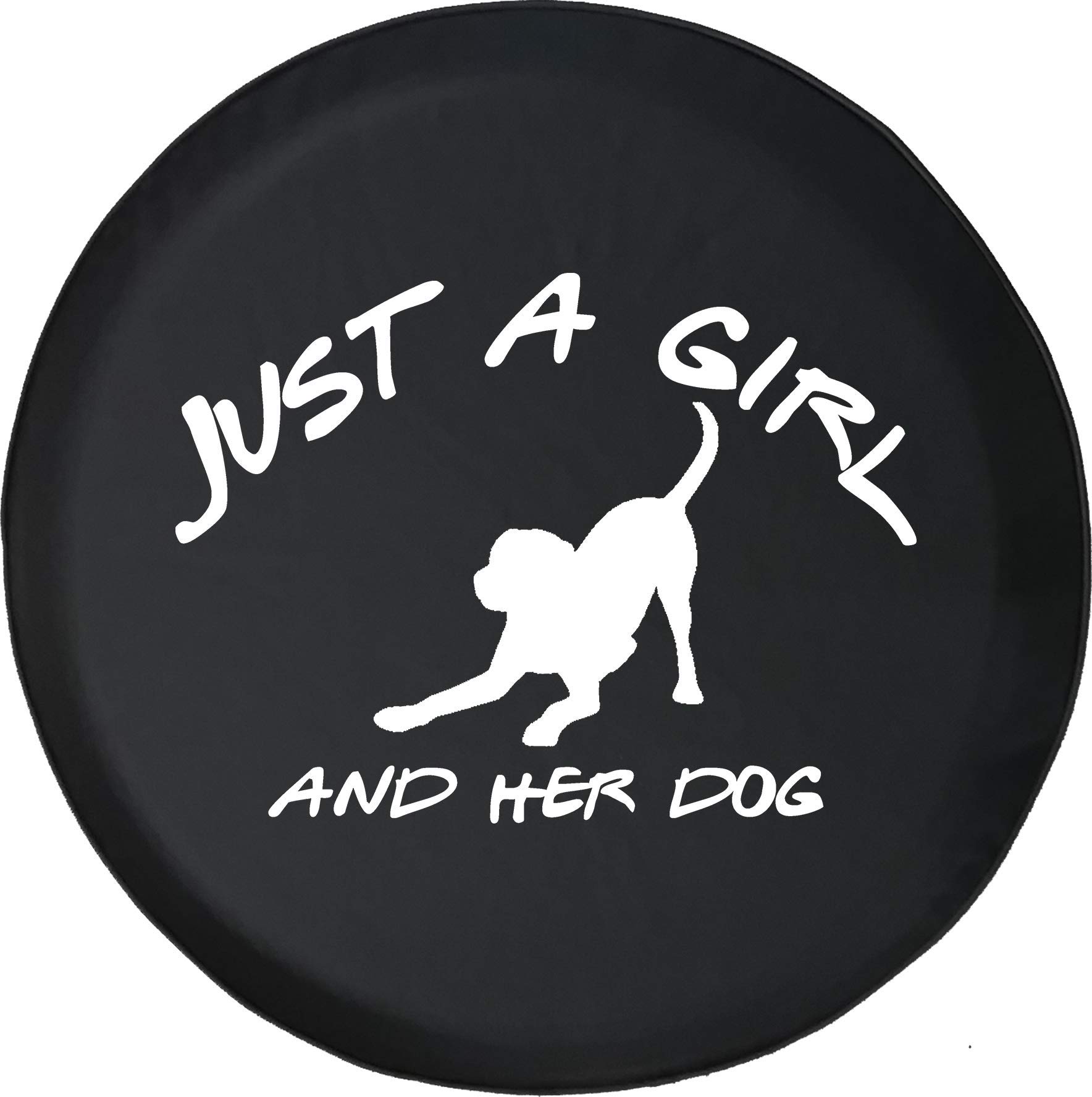 Universal 28 Inch Black MUD Travel Trailer Tire Cover - Just A Girl and Her Dog Design | Waterproof Protection for RV, Camper & Trailer Tires