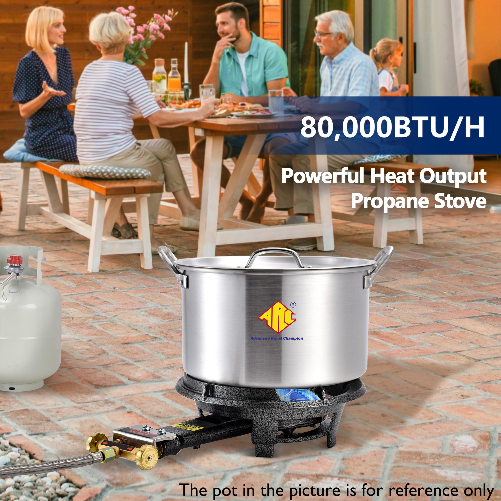 ARC Outdoor Propane Burner Stove - Heavy Duty Cast Iron Portable Single Burner with 0-20 PSI CSA Adjustable Regulator & Stainless Steel Hose - Perfect for Wok Cooking, Camping, Tailgating, and Outdoor Grilling