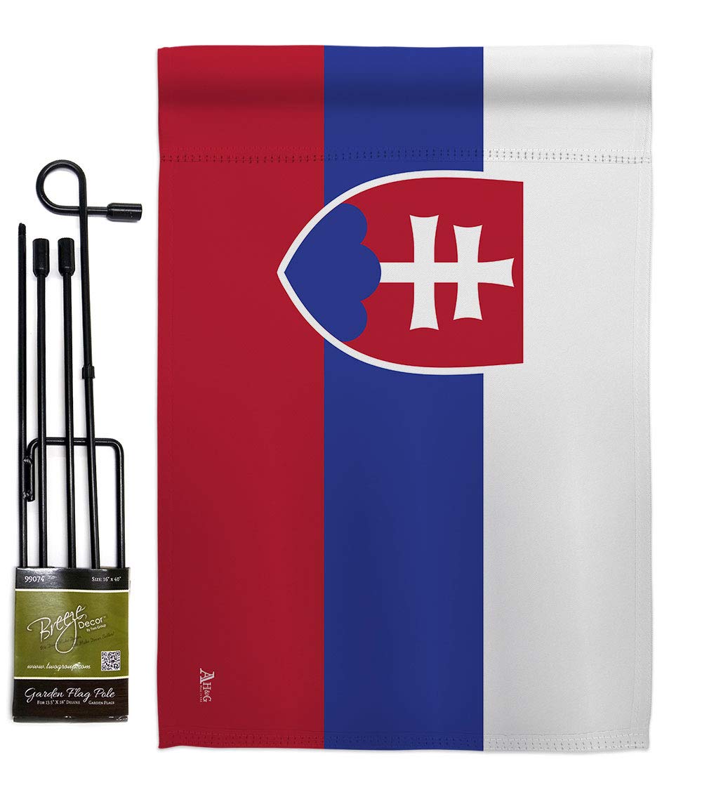 Americana Home & Garden Slovakia Double-Sided Garden Flag Set with Stand - International Country Regional House Decoration Banner for Yard, Patio & Outdoor Decor - Made in USA