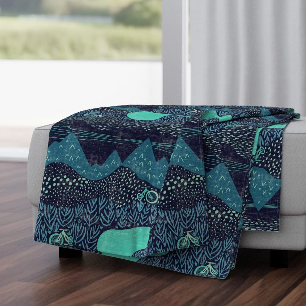 Luxe Velvet Throw Blanket 50x70 Inches - Abstract Mountain Cycling Landscape Blue Print Cozy Sofa Blanket for Bed, Couch & Home Decor